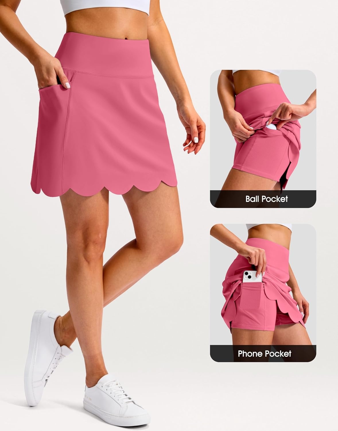 image:imageSANTINY 16 Skorts for Women with 4 Pockets High Waisted Scalloped Hem Athletic Tennis Skirt Golf Skort Dressy CasualBerry Rose