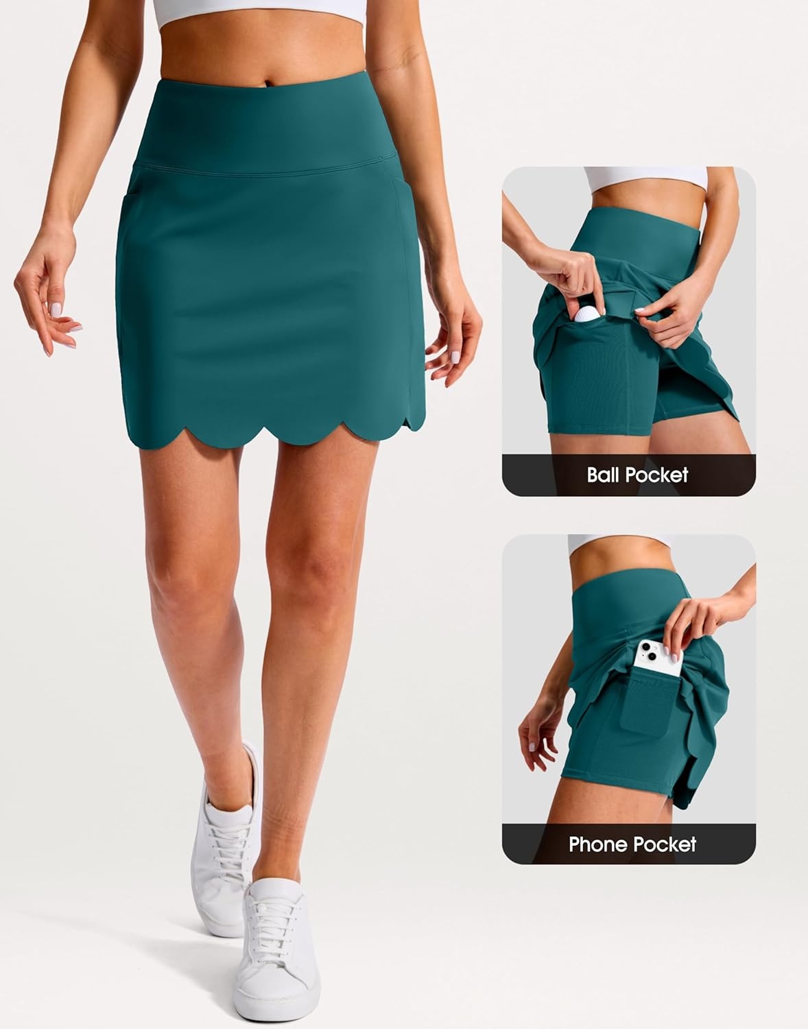 image:imageSANTINY 16 Skorts for Women with 4 Pockets High Waisted Scalloped Hem Athletic Tennis Skirt Golf Skort Dressy CasualBorealis Green