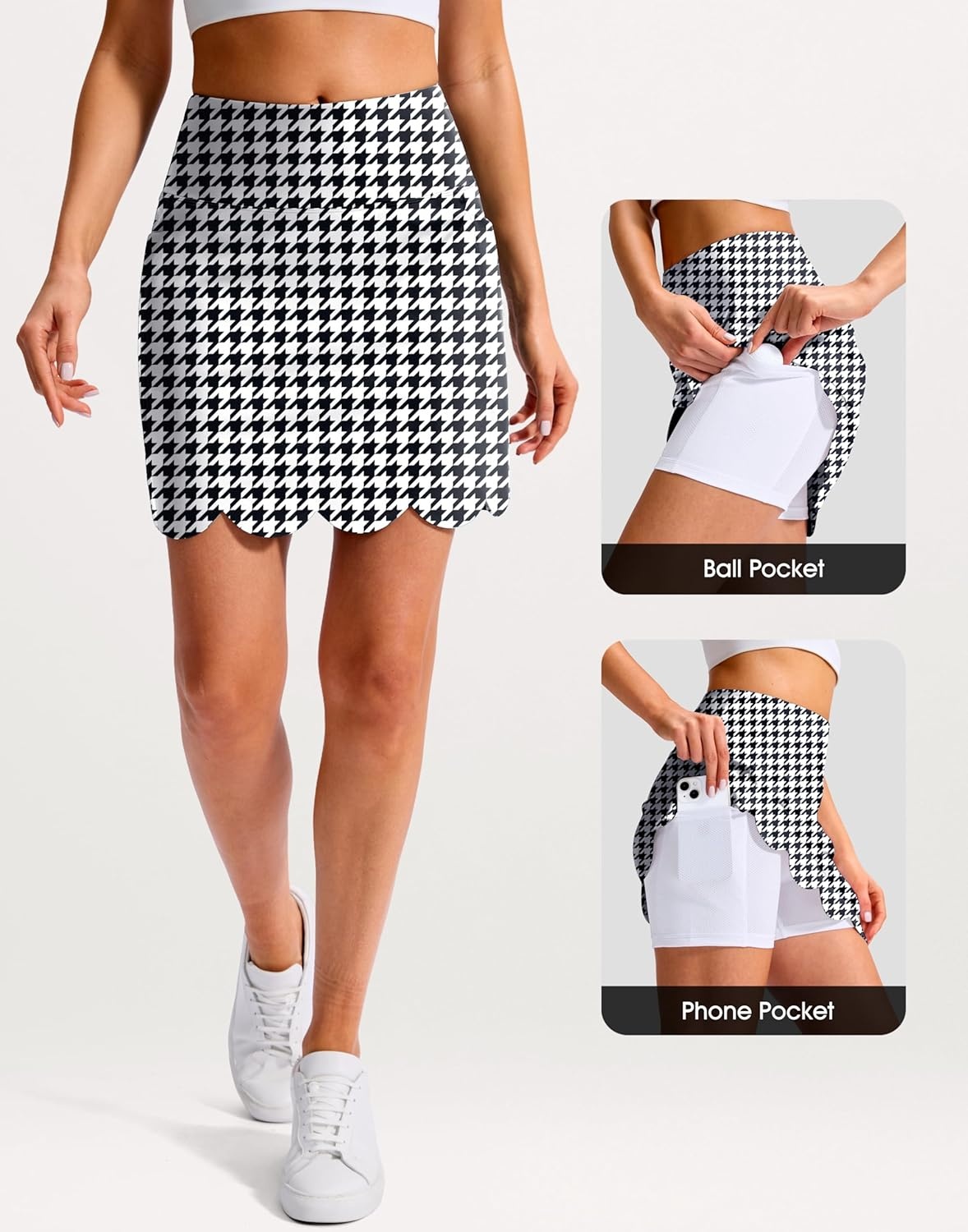 image:imageSANTINY 16 Skorts for Women with 4 Pockets High Waisted Scalloped Hem Athletic Tennis Skirt Golf Skort Dressy CasualHoundstooth