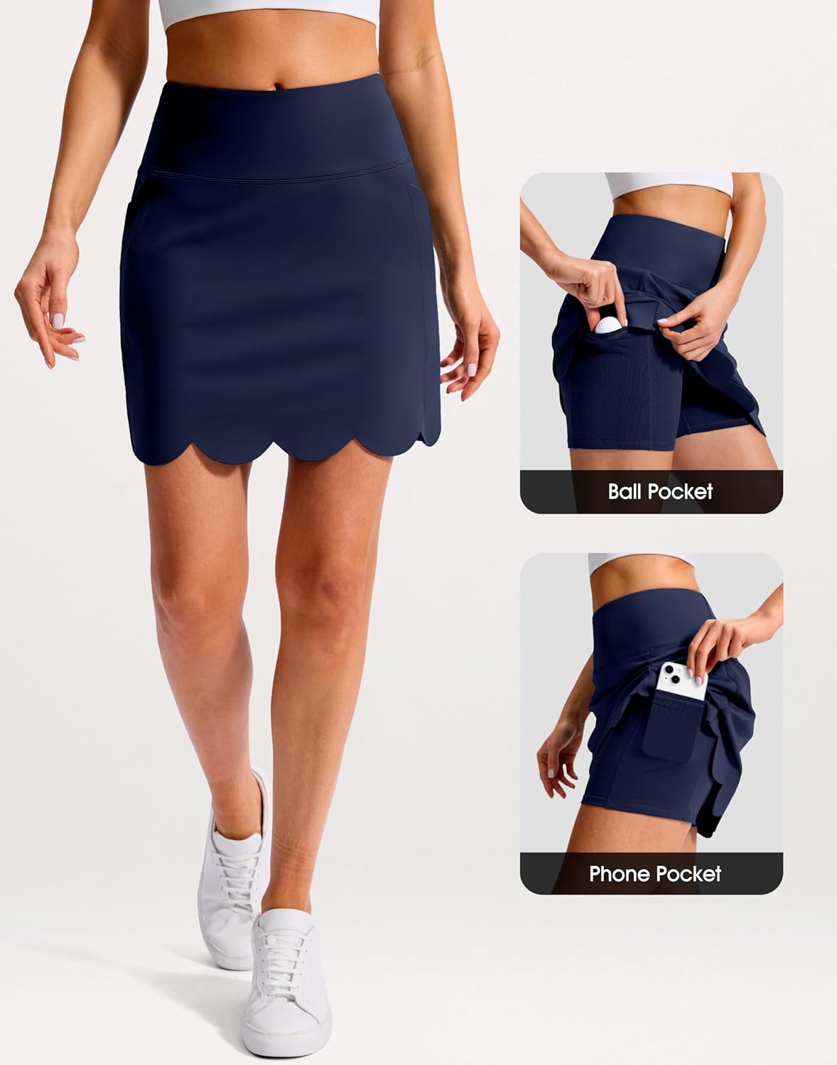image:imageSANTINY 16 Skorts for Women with 4 Pockets High Waisted Scalloped Hem Athletic Tennis Skirt Golf Skort Dressy CasualNavy