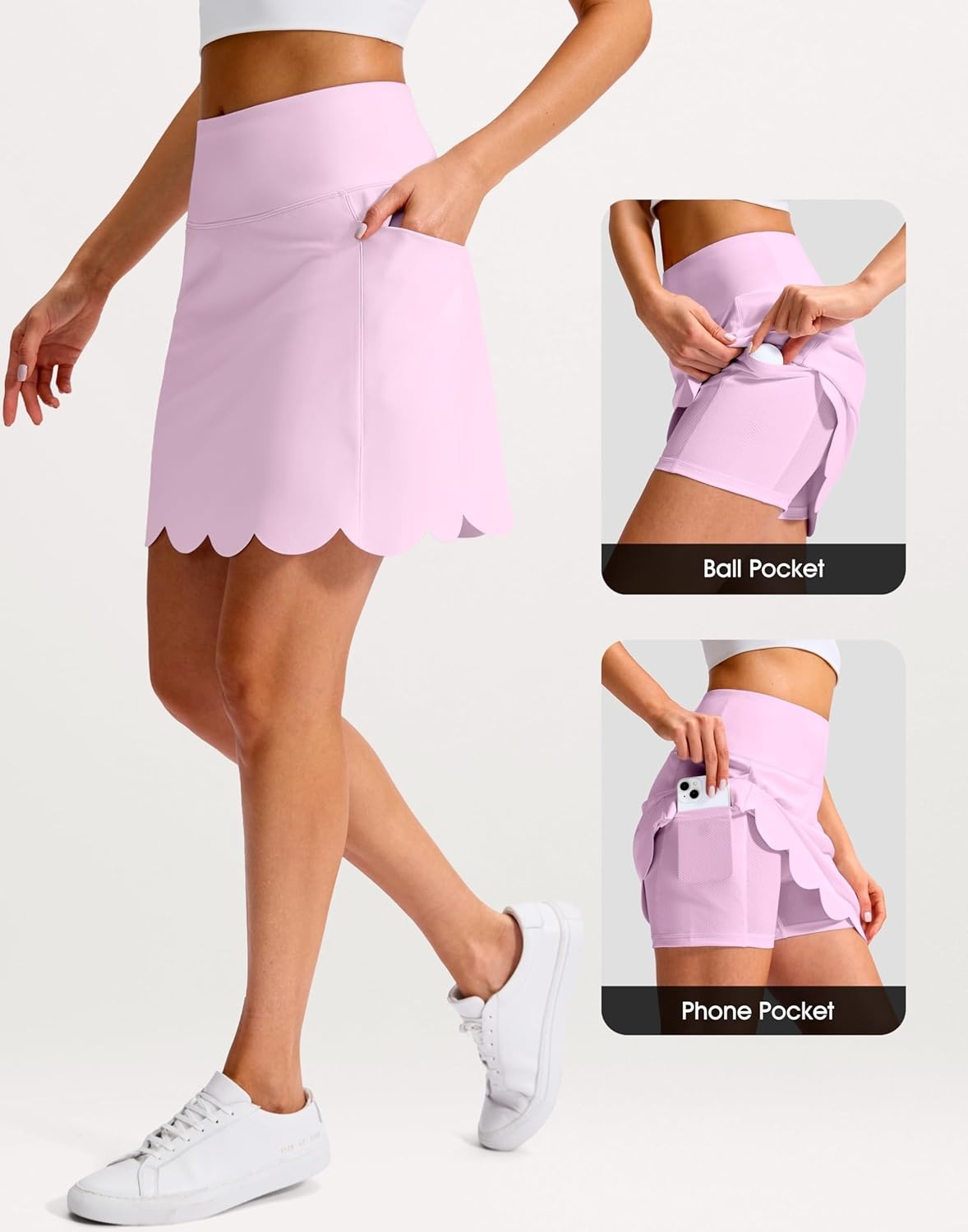 image:imageSANTINY 16 Skorts for Women with 4 Pockets High Waisted Scalloped Hem Athletic Tennis Skirt Golf Skort Dressy CasualPink