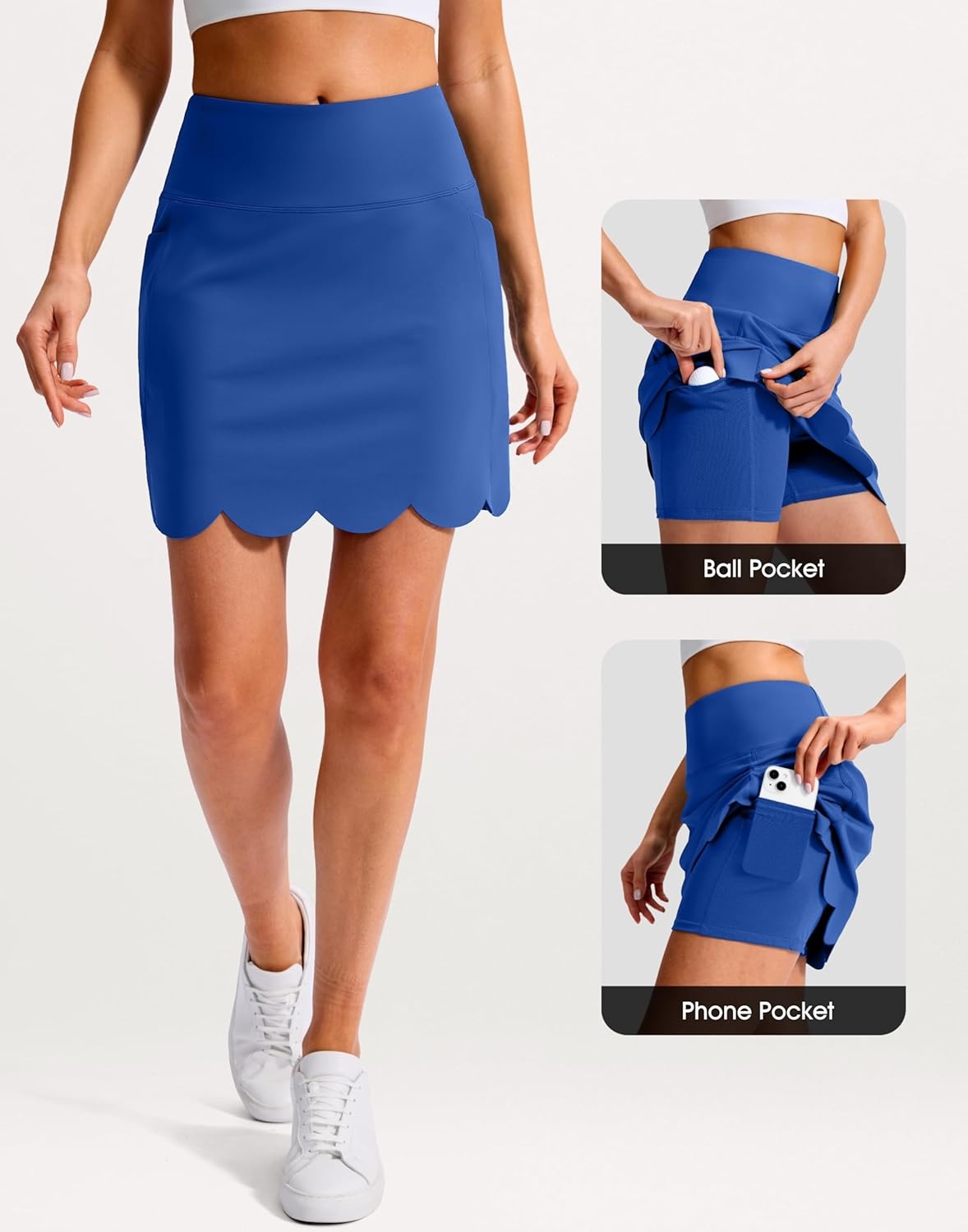 image:imageSANTINY 16 Skorts for Women with 4 Pockets High Waisted Scalloped Hem Athletic Tennis Skirt Golf Skort Dressy CasualRoyal Blue