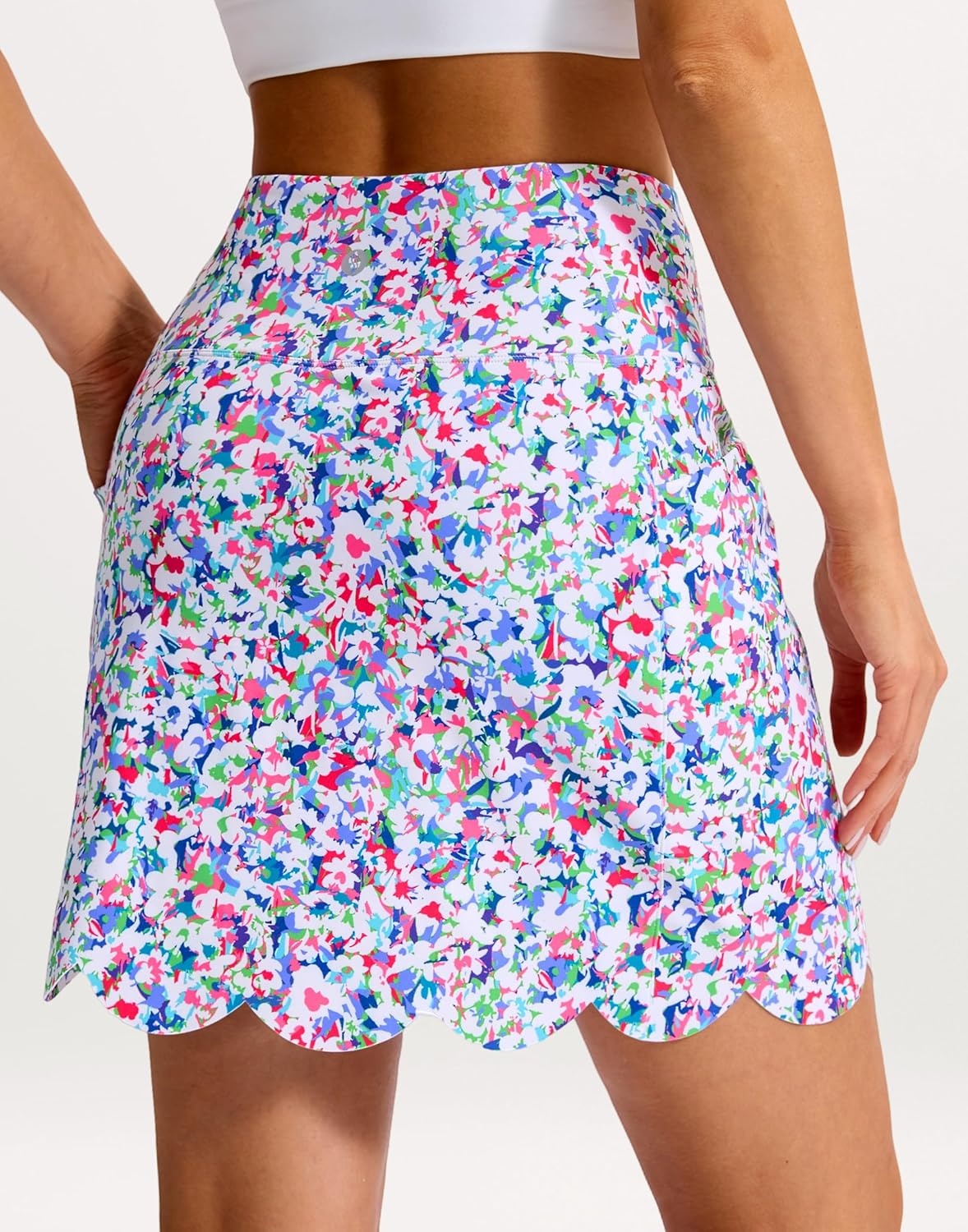 image:imageSANTINY 16 Skorts for Women with 4 Pockets High Waisted Scalloped Hem Athletic Tennis Skirt Golf Skort Dressy CasualSmall Abstract Flower