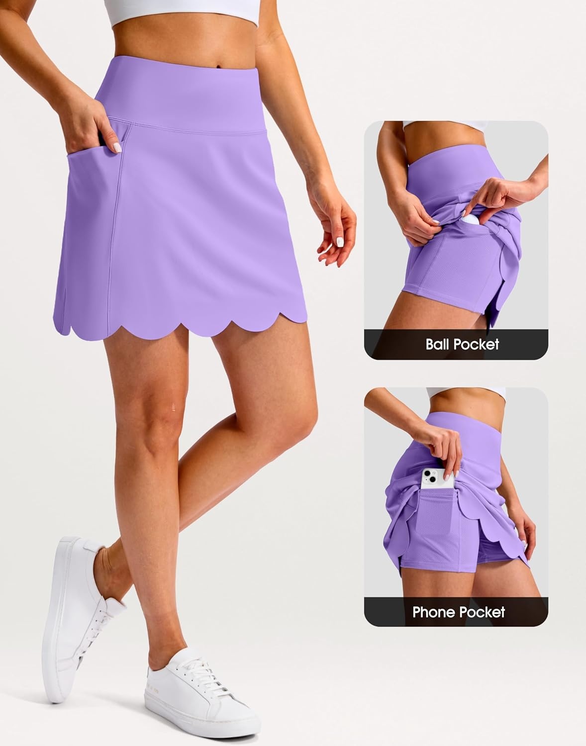 image:imageSANTINY 16 Skorts for Women with 4 Pockets High Waisted Scalloped Hem Athletic Tennis Skirt Golf Skort Dressy CasualViolet