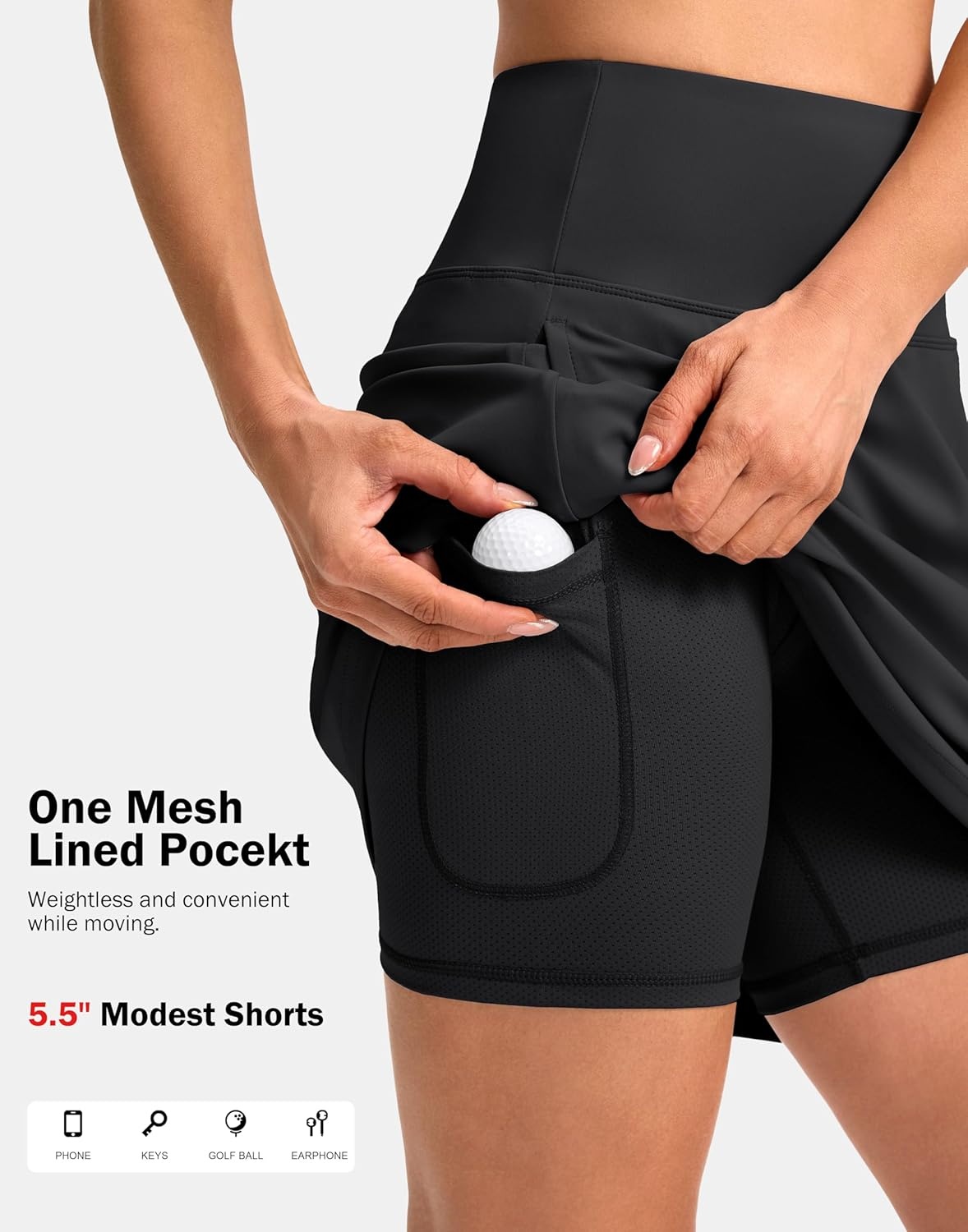 image:imageSANTINY 20 Skorts for Women 3 Pockets High Waist Long Athletic Tennis Skirt Golf Skort for Casual Summer TravelBlack