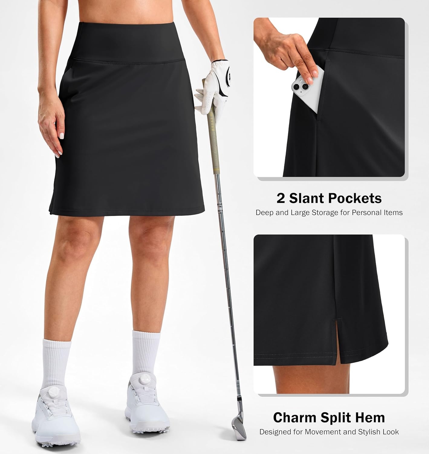 image:imageSANTINY 20 Skorts for Women 3 Pockets High Waist Long Athletic Tennis Skirt Golf Skort for Casual Summer TravelBlack