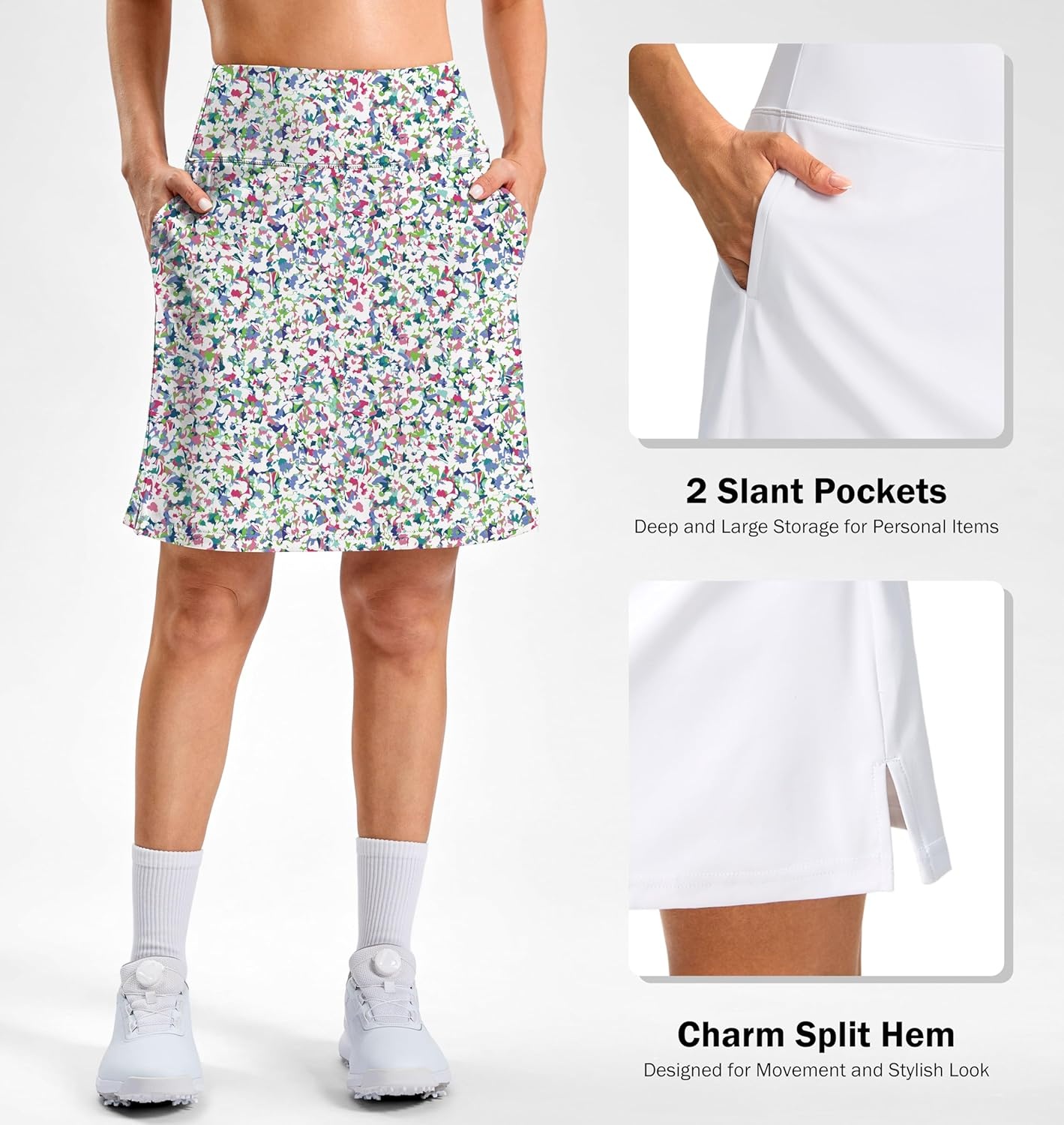 image:imageSANTINY 20 Skorts for Women 3 Pockets High Waist Long Athletic Tennis Skirt Golf Skort for Casual Summer TravelC Abstract Flower