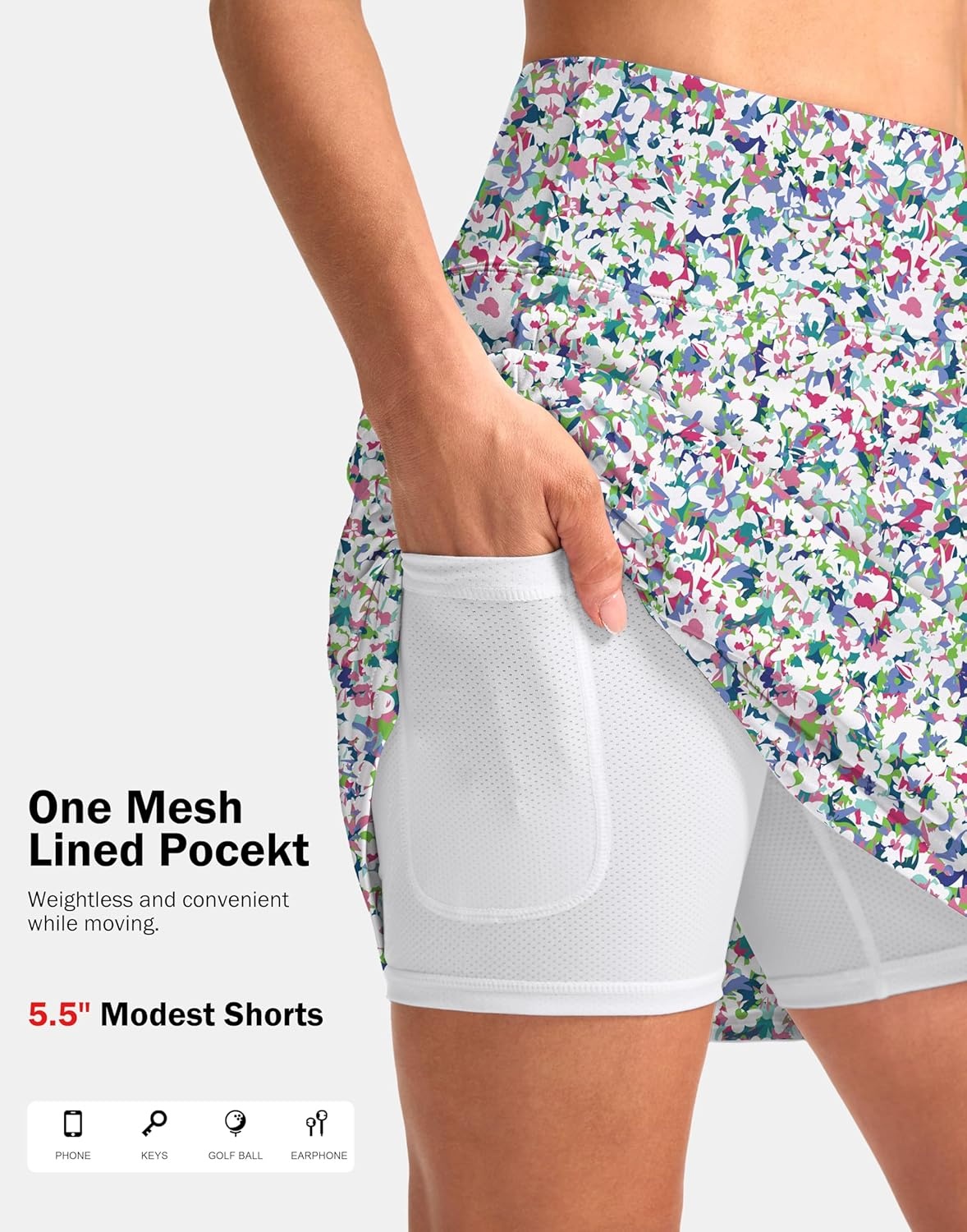 image:imageSANTINY 20 Skorts for Women 3 Pockets High Waist Long Athletic Tennis Skirt Golf Skort for Casual Summer TravelC Abstract Flower