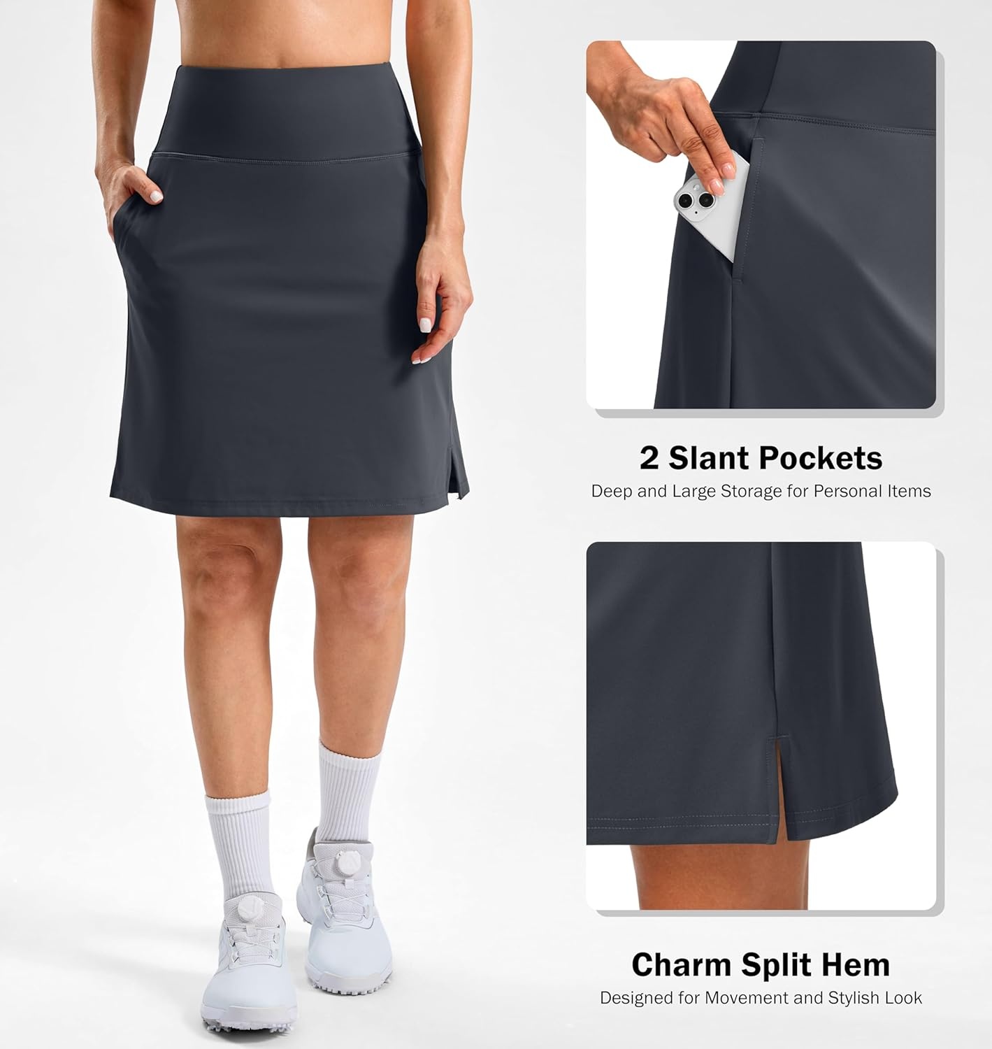 image:imageSANTINY 20 Skorts for Women 3 Pockets High Waist Long Athletic Tennis Skirt Golf Skort for Casual Summer TravelDark Grey