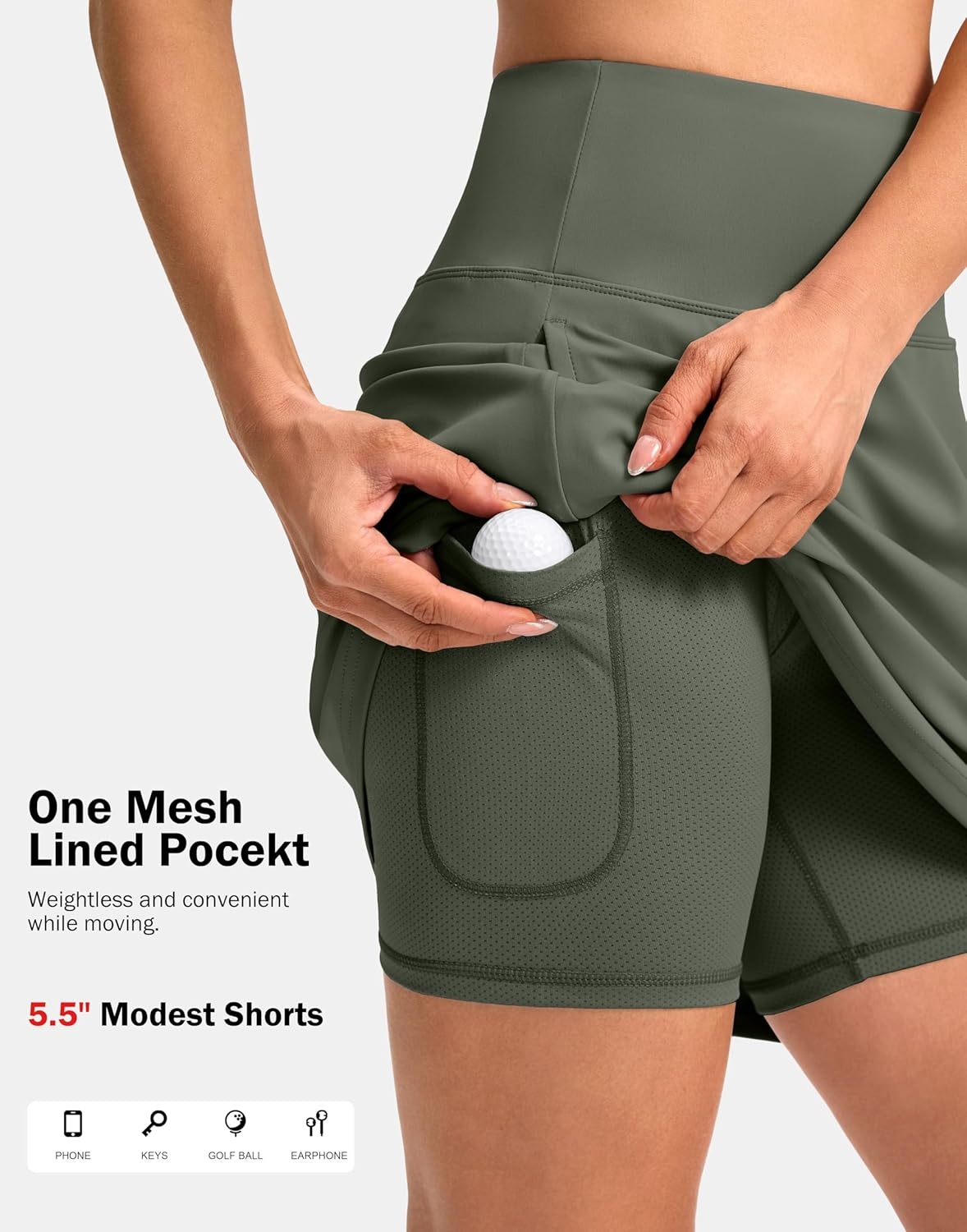 image:imageSANTINY 20 Skorts for Women 3 Pockets High Waist Long Athletic Tennis Skirt Golf Skort for Casual Summer TravelGrey Sage