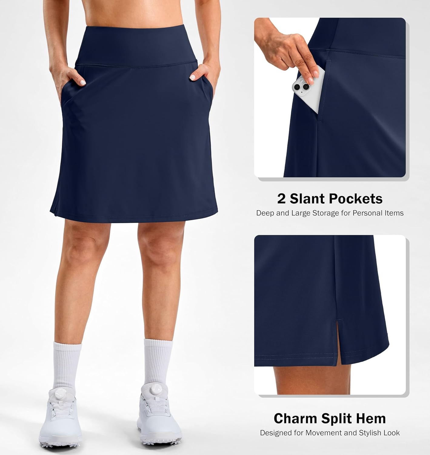 image:imageSANTINY 20 Skorts for Women 3 Pockets High Waist Long Athletic Tennis Skirt Golf Skort for Casual Summer TravelNavy