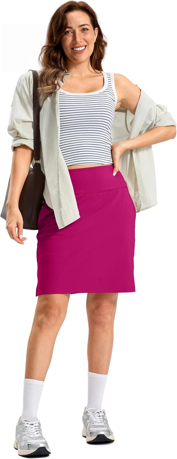 image:imageSANTINY 20 Skorts for Women 3 Pockets High Waist Long Athletic Tennis Skirt Golf Skort for Casual Summer TravelRose