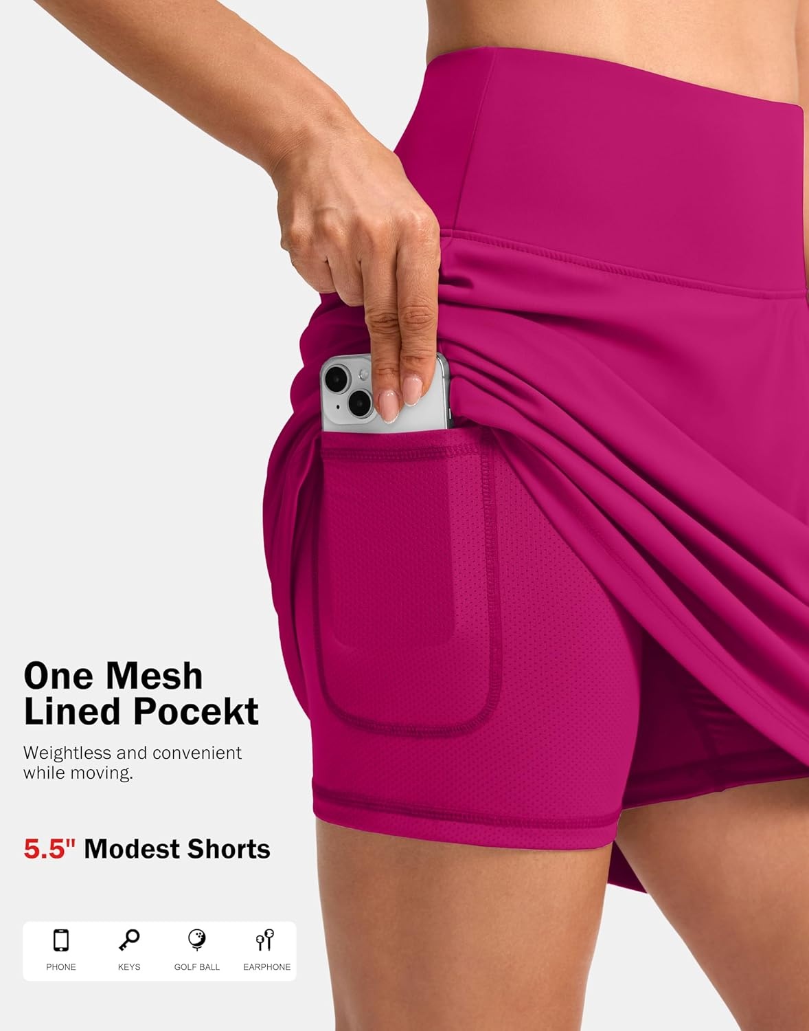 image:imageSANTINY 20 Skorts for Women 3 Pockets High Waist Long Athletic Tennis Skirt Golf Skort for Casual Summer TravelRose