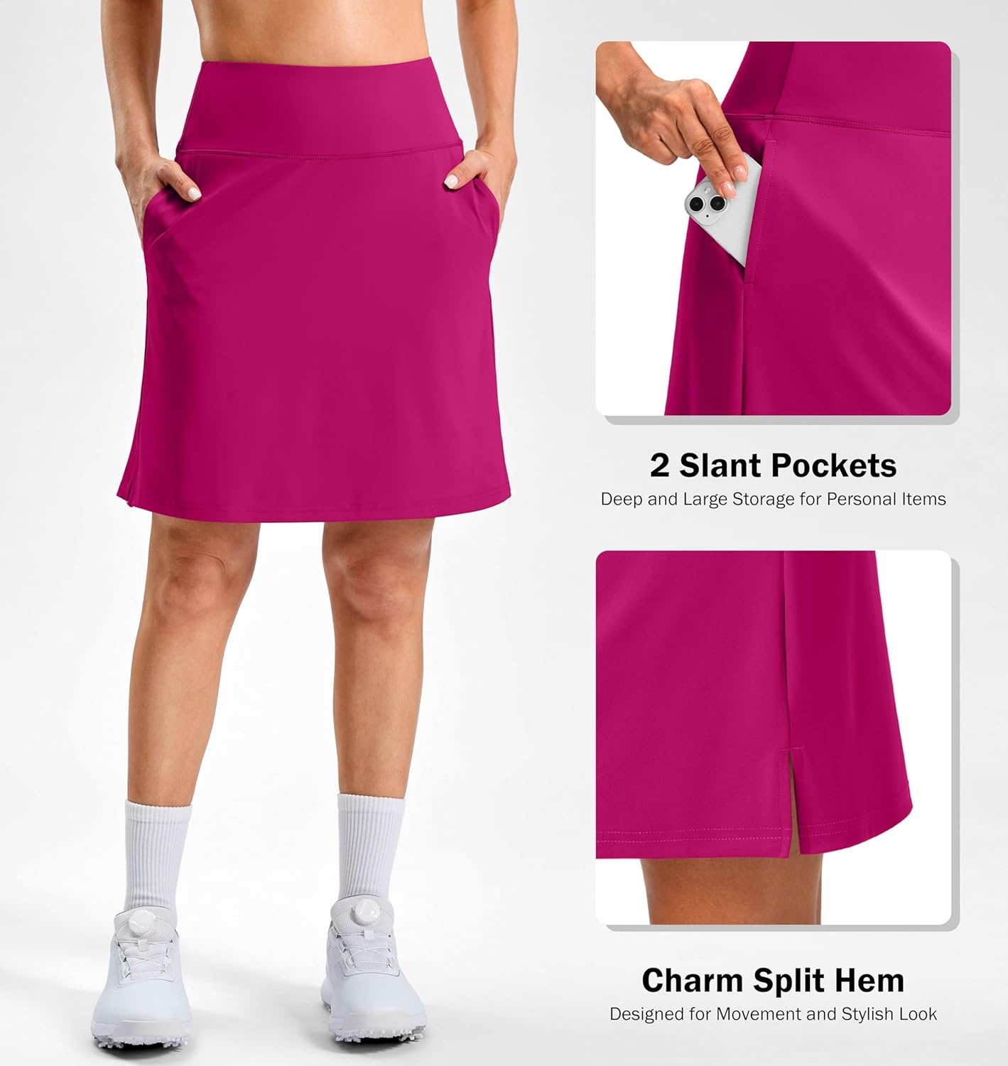 image:imageSANTINY 20 Skorts for Women 3 Pockets High Waist Long Athletic Tennis Skirt Golf Skort for Casual Summer TravelRose