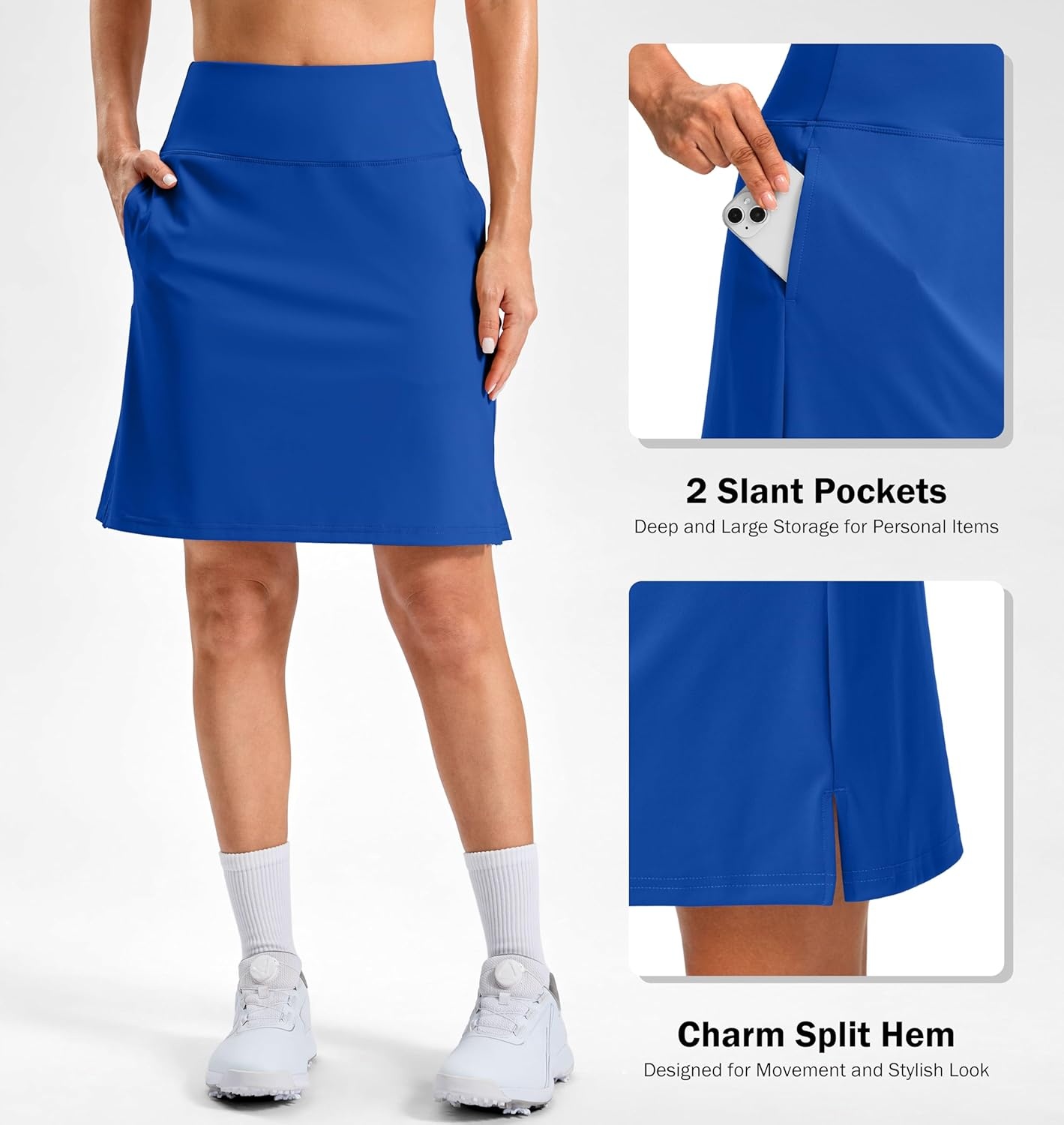 image:imageSANTINY 20 Skorts for Women 3 Pockets High Waist Long Athletic Tennis Skirt Golf Skort for Casual Summer TravelRoyal Blue