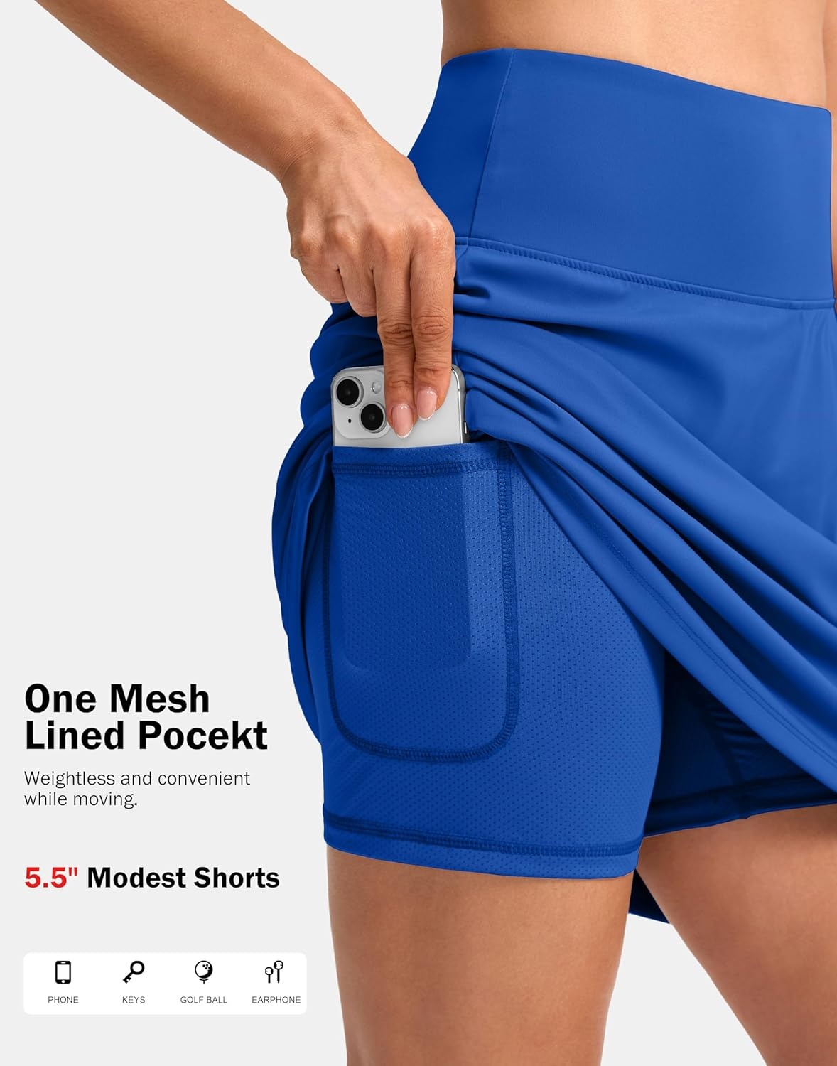 image:imageSANTINY 20 Skorts for Women 3 Pockets High Waist Long Athletic Tennis Skirt Golf Skort for Casual Summer TravelRoyal Blue