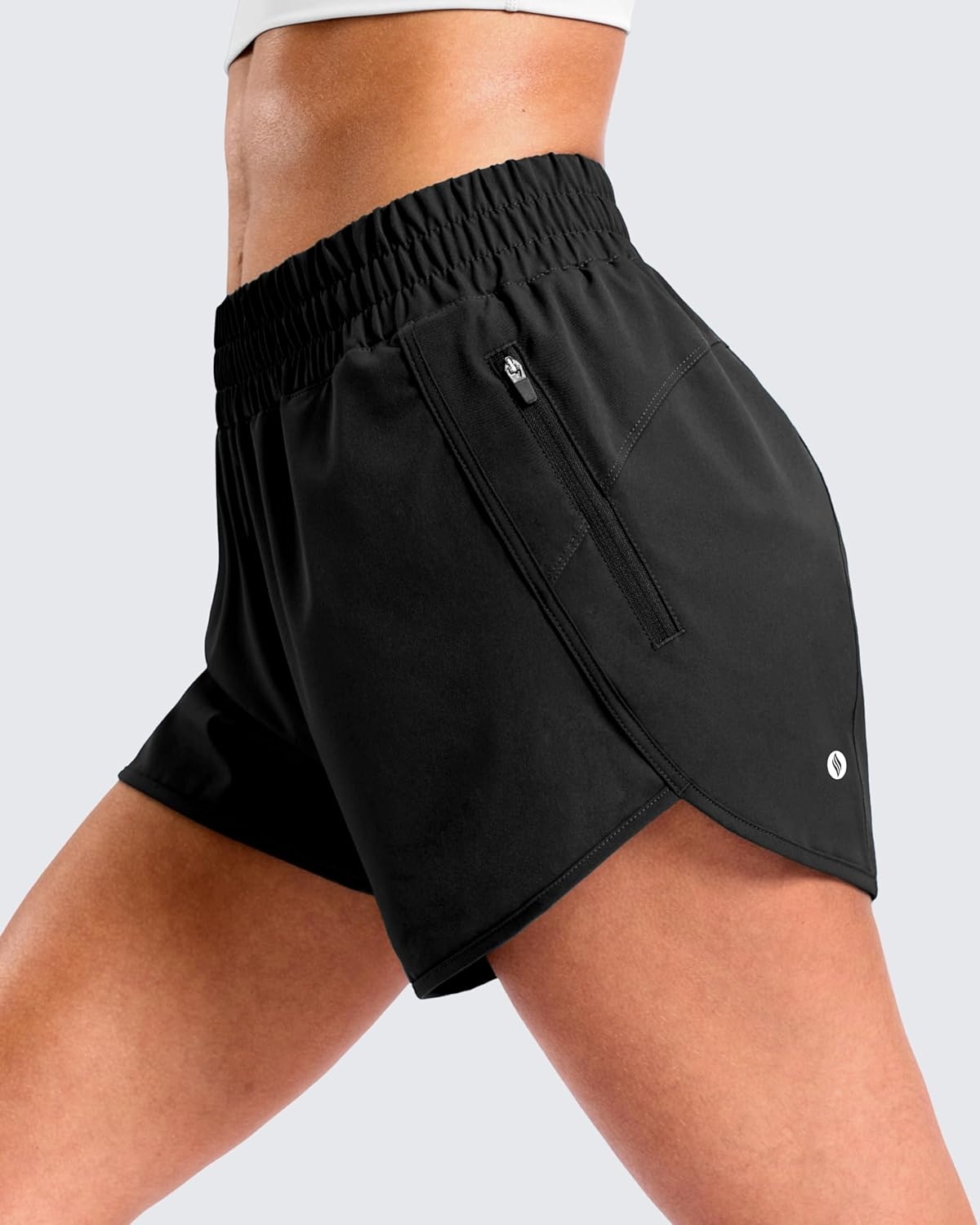 image:imageSANTINY 34 Athletic Running Shorts for Women Dolphin High Waisted Quick Dry Workout Gym Shorts with Zipper PocketBlack