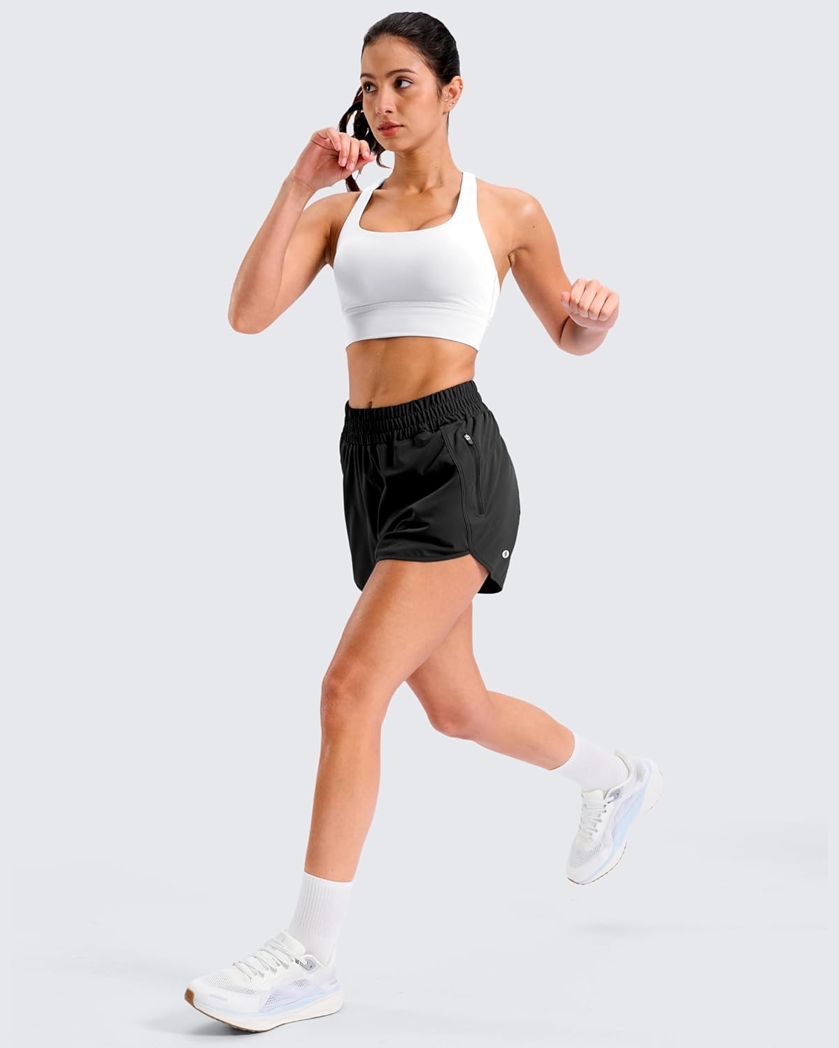 image:imageSANTINY 34 Athletic Running Shorts for Women Dolphin High Waisted Quick Dry Workout Gym Shorts with Zipper PocketBlack