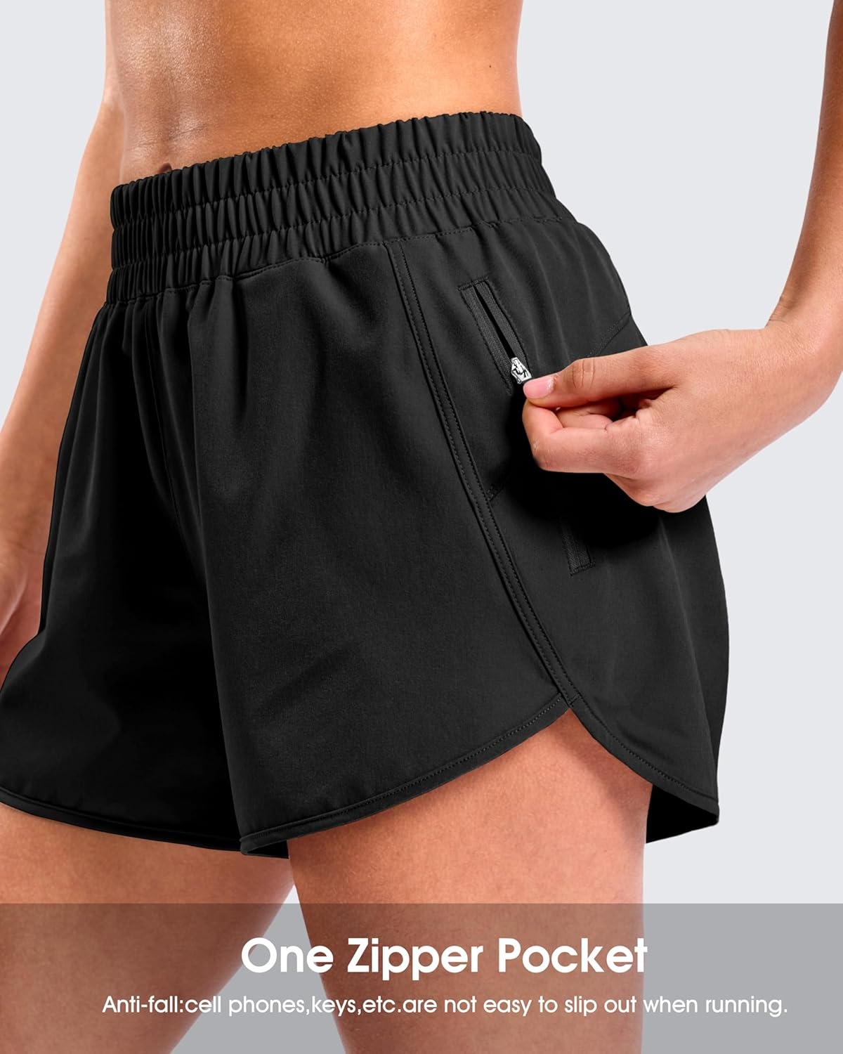 image:imageSANTINY 34 Athletic Running Shorts for Women Dolphin High Waisted Quick Dry Workout Gym Shorts with Zipper PocketBlack