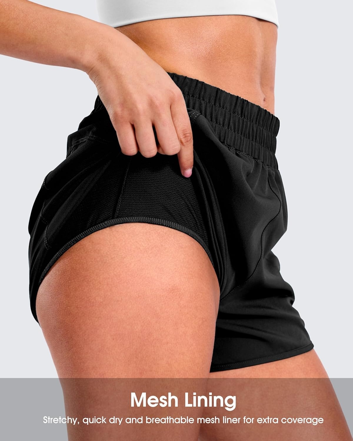 image:imageSANTINY 34 Athletic Running Shorts for Women Dolphin High Waisted Quick Dry Workout Gym Shorts with Zipper PocketBlack