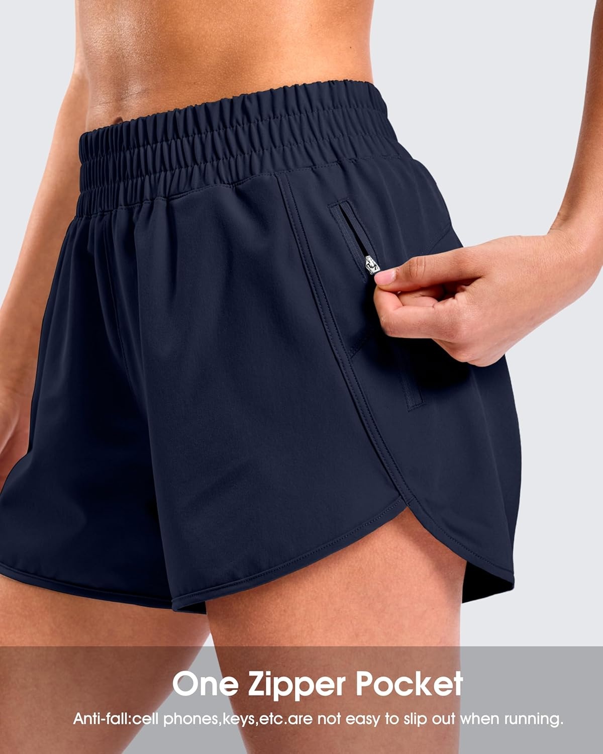 image:imageSANTINY 34 Athletic Running Shorts for Women Dolphin High Waisted Quick Dry Workout Gym Shorts with Zipper PocketCnavy