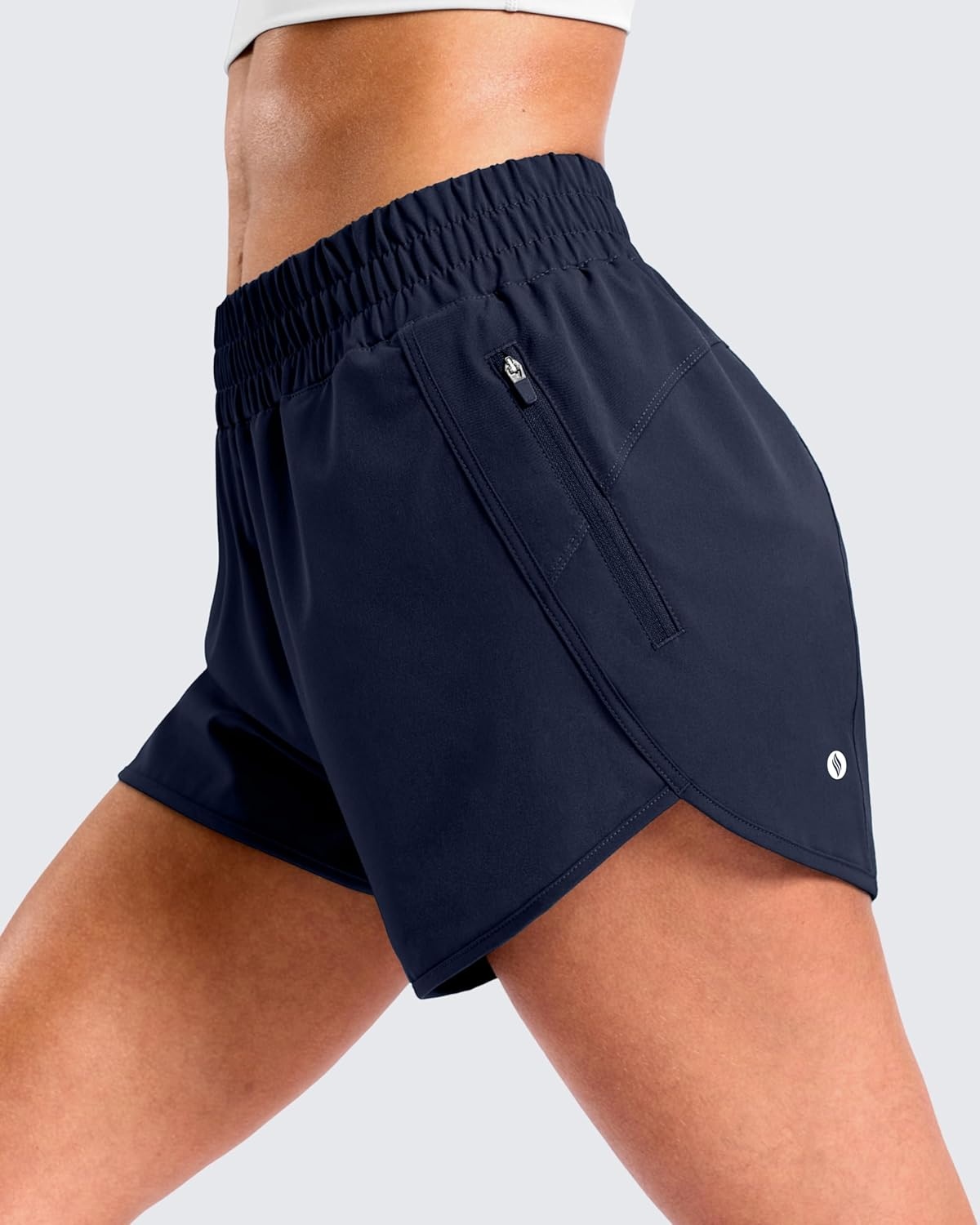 image:imageSANTINY 34 Athletic Running Shorts for Women Dolphin High Waisted Quick Dry Workout Gym Shorts with Zipper PocketCnavy