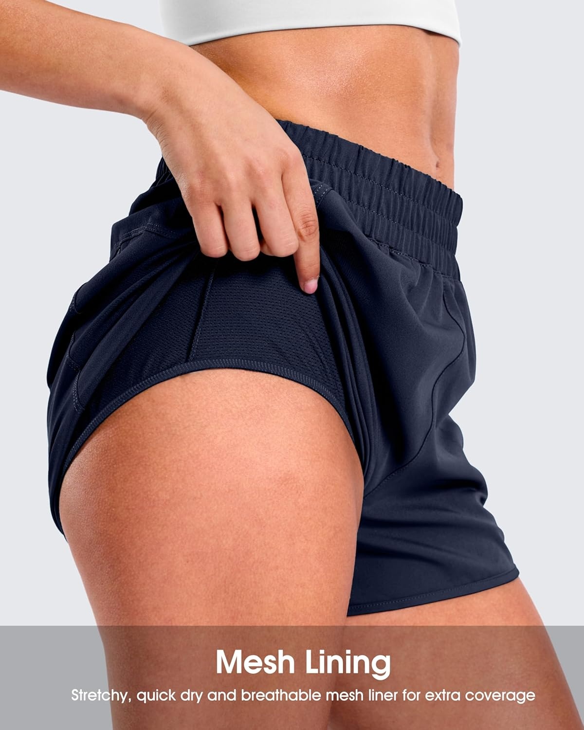 image:imageSANTINY 34 Athletic Running Shorts for Women Dolphin High Waisted Quick Dry Workout Gym Shorts with Zipper PocketCnavy