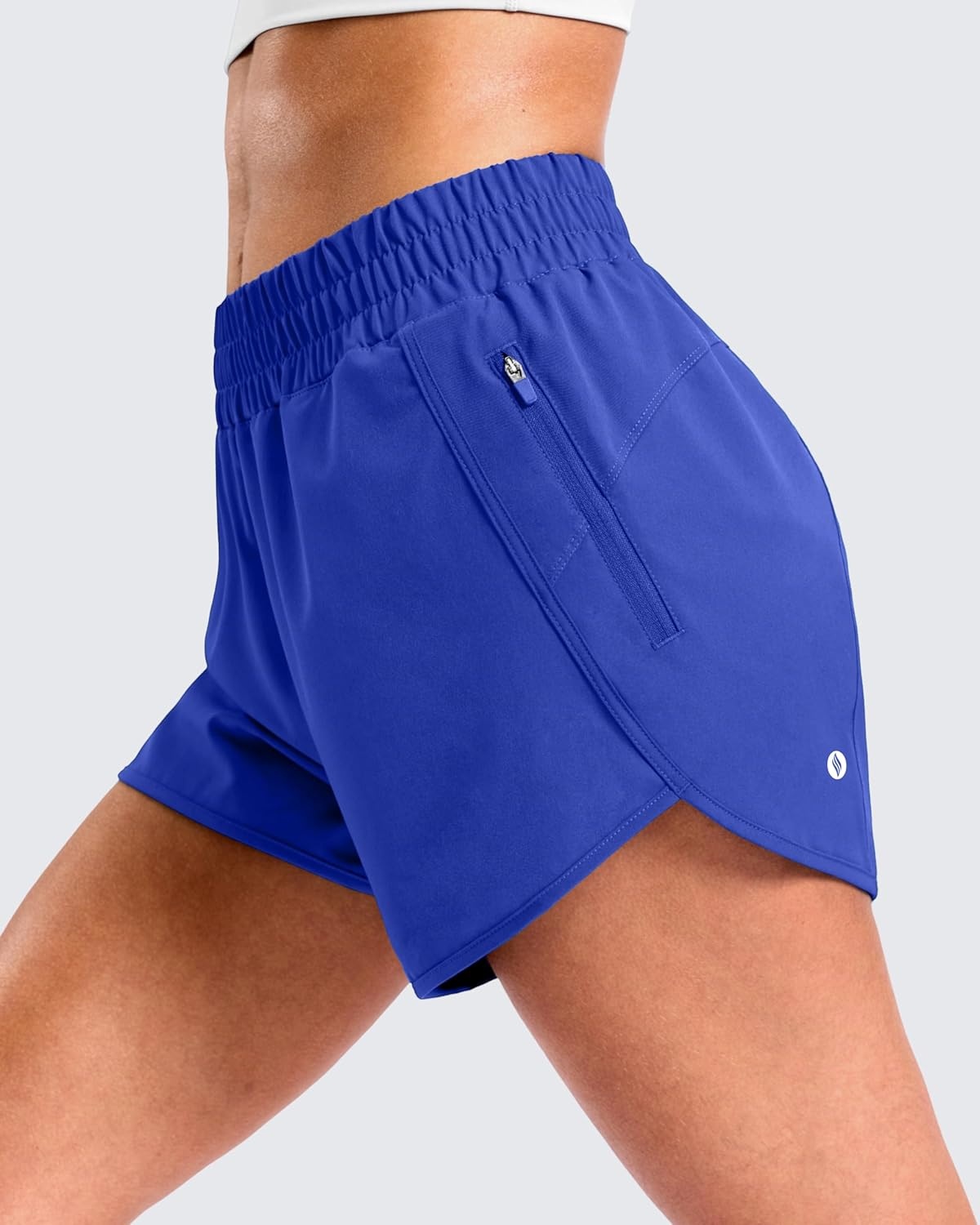 image:imageSANTINY 34 Athletic Running Shorts for Women Dolphin High Waisted Quick Dry Workout Gym Shorts with Zipper PocketCneon Blue