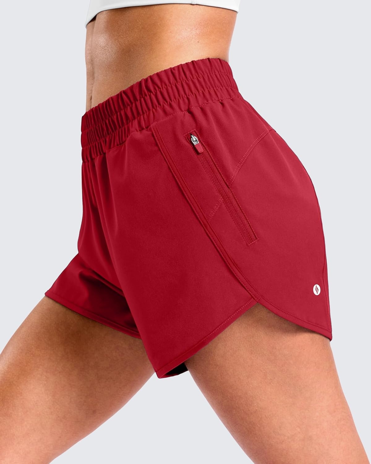 image:imageSANTINY 34 Athletic Running Shorts for Women Dolphin High Waisted Quick Dry Workout Gym Shorts with Zipper PocketCred