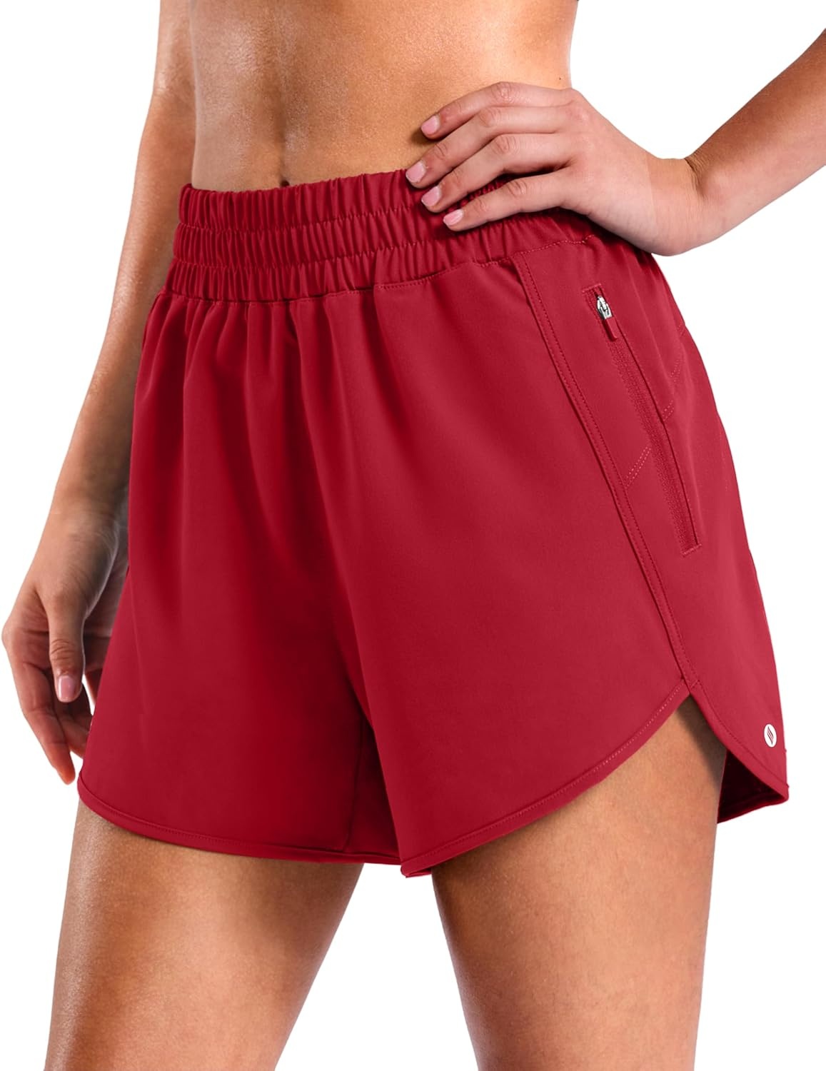 image:imageSANTINY 34 Athletic Running Shorts for Women Dolphin High Waisted Quick Dry Workout Gym Shorts with Zipper PocketCred