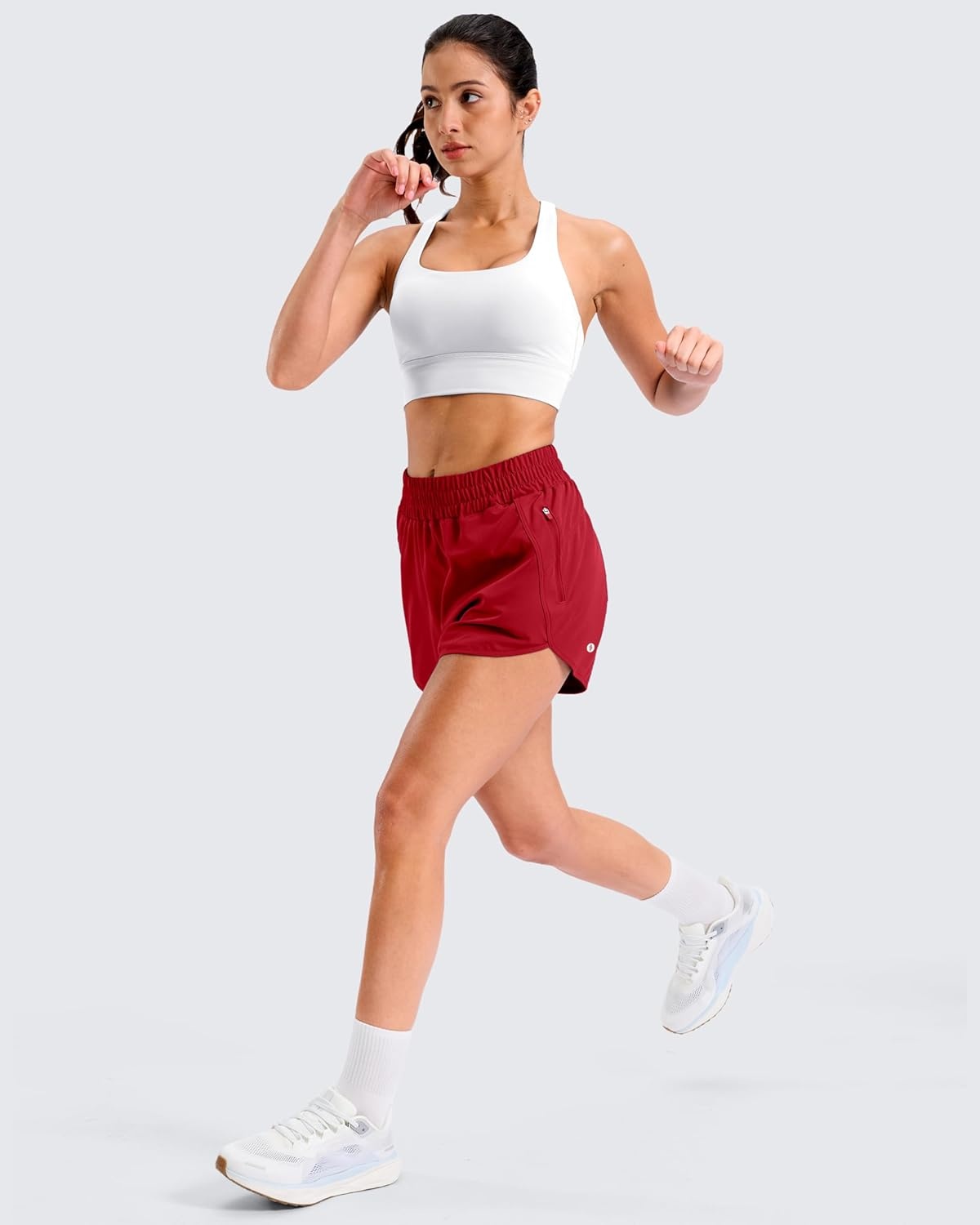 image:imageSANTINY 34 Athletic Running Shorts for Women Dolphin High Waisted Quick Dry Workout Gym Shorts with Zipper PocketCred