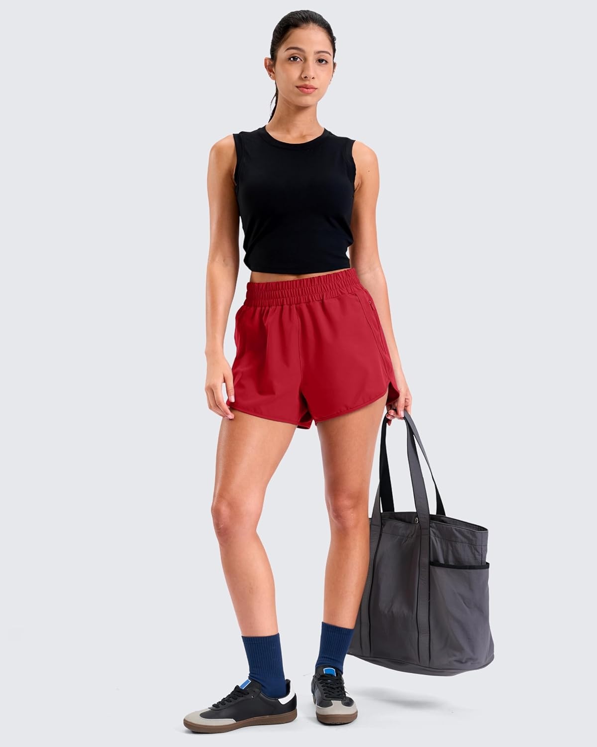 image:imageSANTINY 34 Athletic Running Shorts for Women Dolphin High Waisted Quick Dry Workout Gym Shorts with Zipper PocketCred