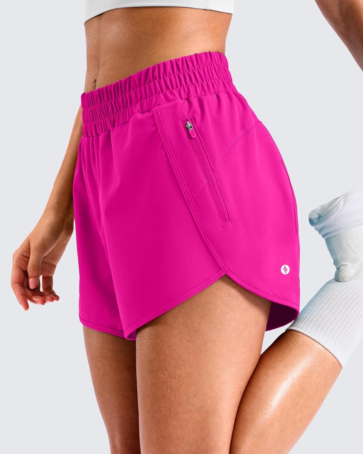 image:imageSANTINY 34 Athletic Running Shorts for Women Dolphin High Waisted Quick Dry Workout Gym Shorts with Zipper PocketCrose