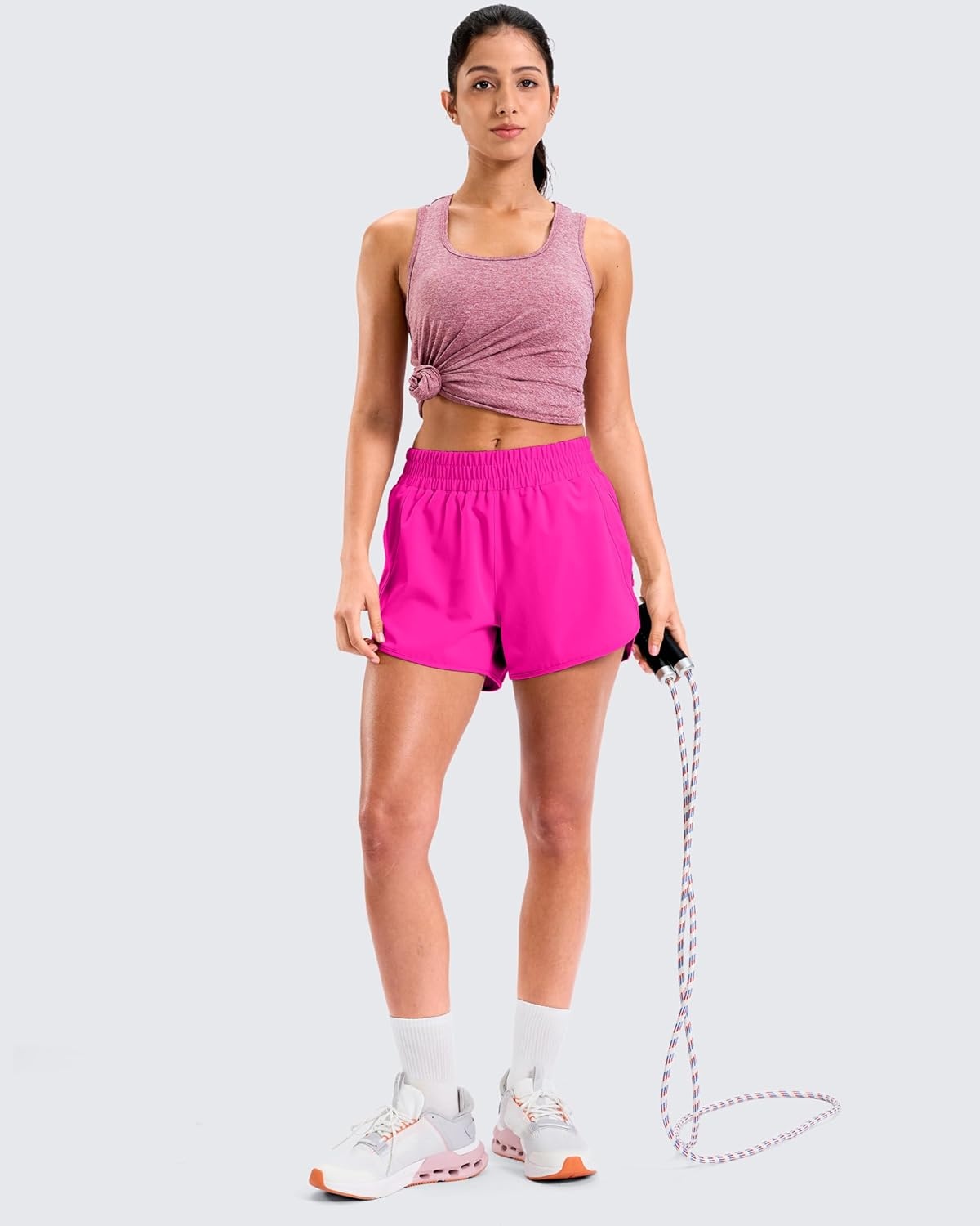 image:imageSANTINY 34 Athletic Running Shorts for Women Dolphin High Waisted Quick Dry Workout Gym Shorts with Zipper PocketCrose