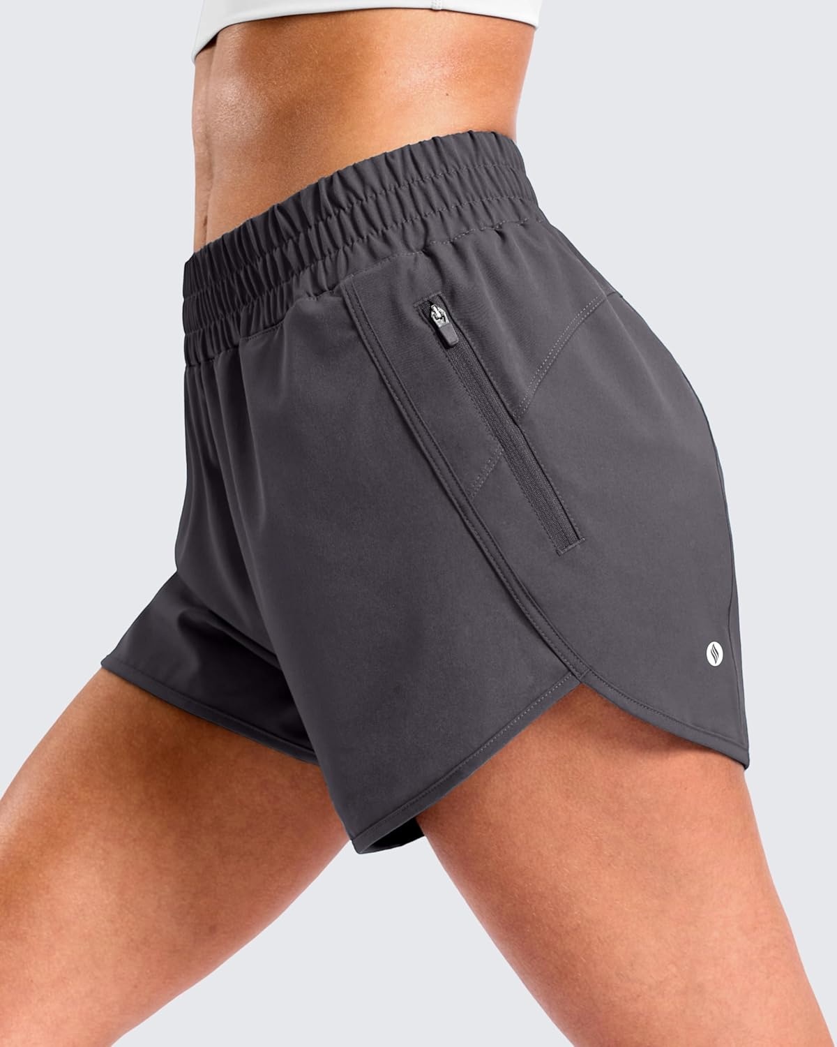 image:imageSANTINY 34 Athletic Running Shorts for Women Dolphin High Waisted Quick Dry Workout Gym Shorts with Zipper PocketDark Grey