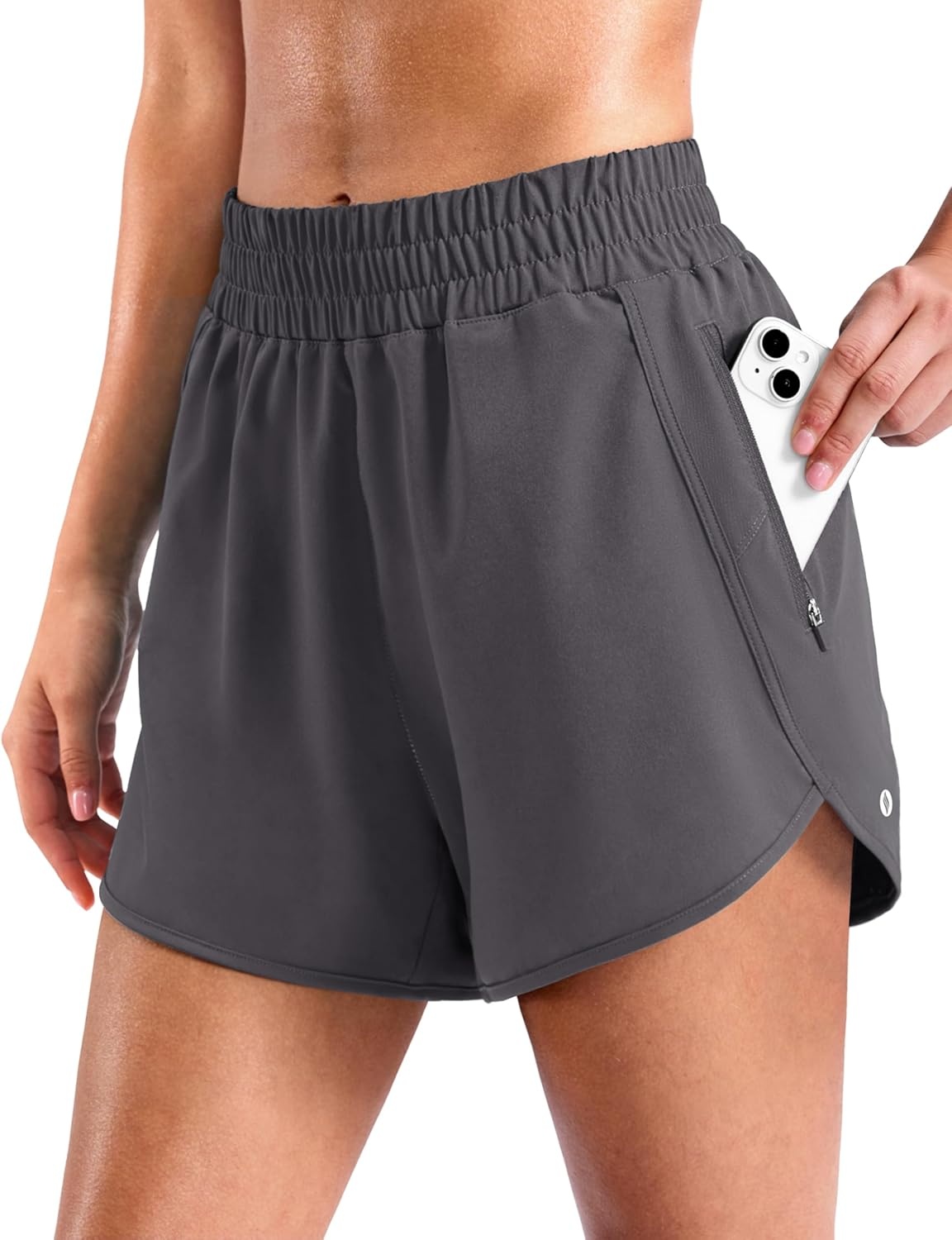 image:imageSANTINY 34 Athletic Running Shorts for Women Dolphin High Waisted Quick Dry Workout Gym Shorts with Zipper PocketDark Grey