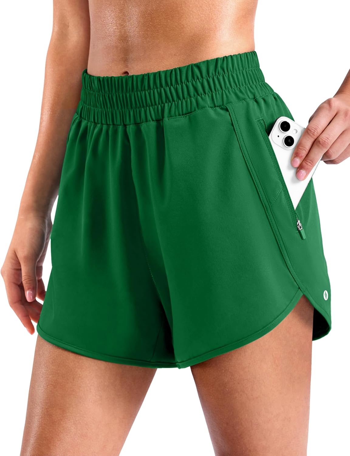 image:imageSANTINY 34 Athletic Running Shorts for Women Dolphin High Waisted Quick Dry Workout Gym Shorts with Zipper PocketGreen