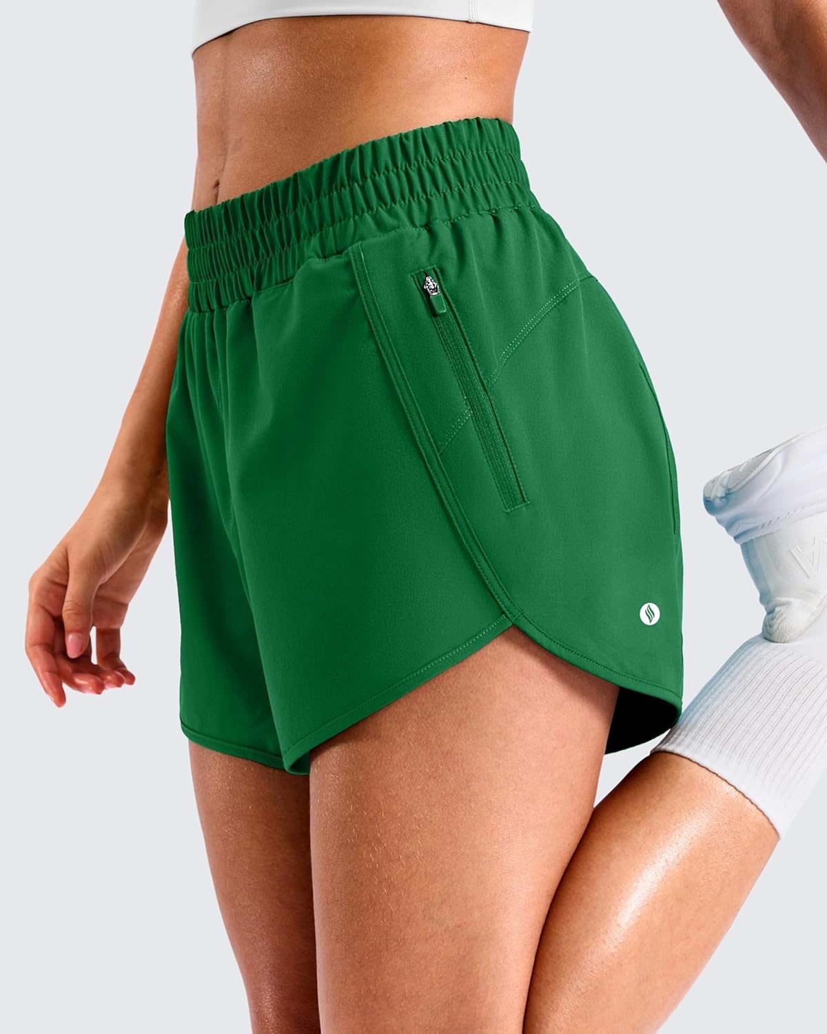 image:imageSANTINY 34 Athletic Running Shorts for Women Dolphin High Waisted Quick Dry Workout Gym Shorts with Zipper PocketGreen