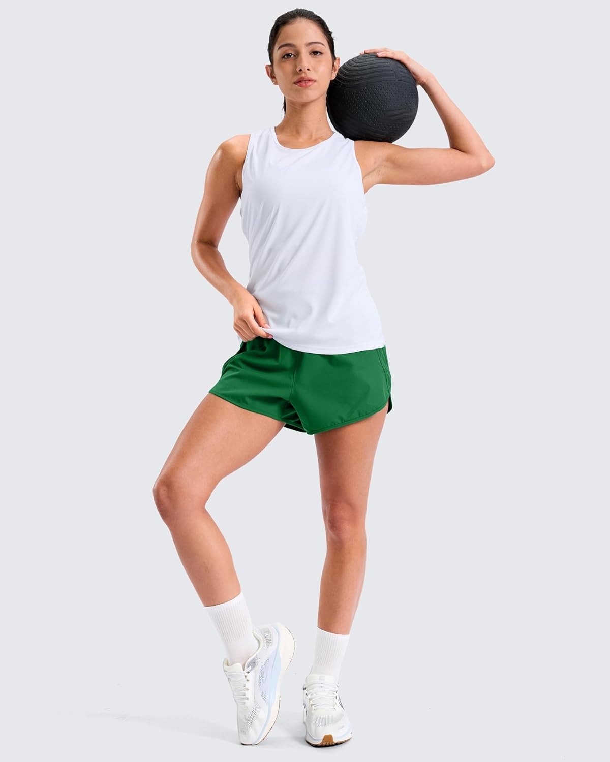 image:imageSANTINY 34 Athletic Running Shorts for Women Dolphin High Waisted Quick Dry Workout Gym Shorts with Zipper PocketGreen