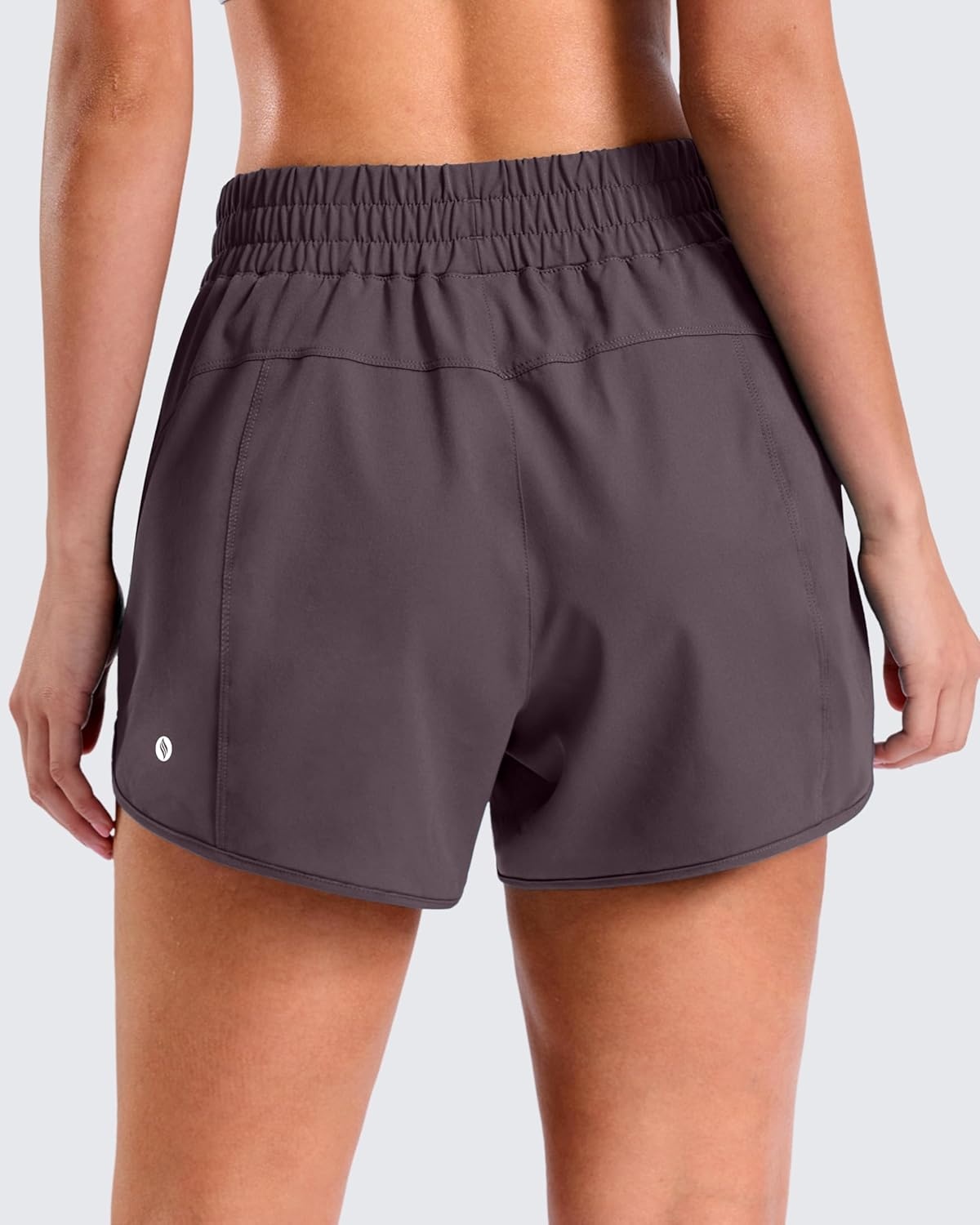 image:imageSANTINY 34 Athletic Running Shorts for Women Dolphin High Waisted Quick Dry Workout Gym Shorts with Zipper PocketGrey Purple