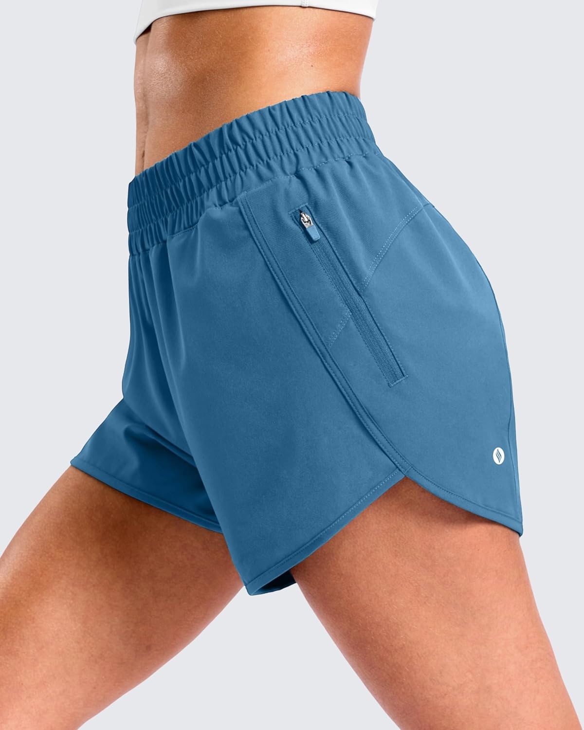 image:imageSANTINY 34 Athletic Running Shorts for Women Dolphin High Waisted Quick Dry Workout Gym Shorts with Zipper PocketIndigo