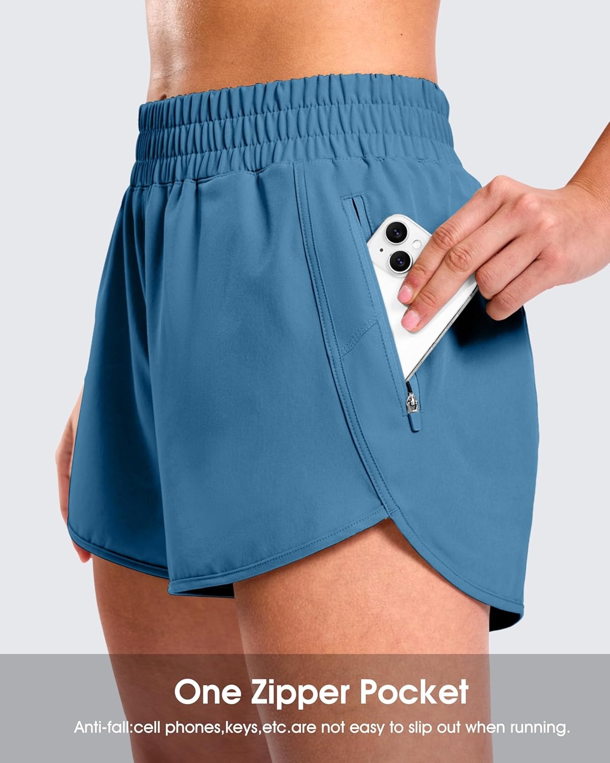 image:imageSANTINY 34 Athletic Running Shorts for Women Dolphin High Waisted Quick Dry Workout Gym Shorts with Zipper PocketIndigo