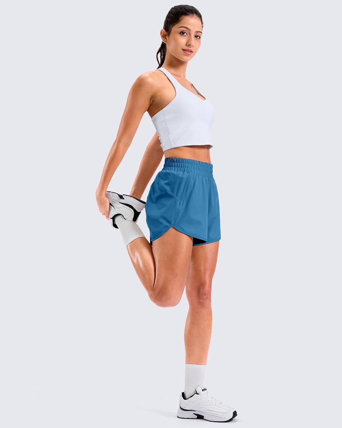 image:imageSANTINY 34 Athletic Running Shorts for Women Dolphin High Waisted Quick Dry Workout Gym Shorts with Zipper PocketIndigo