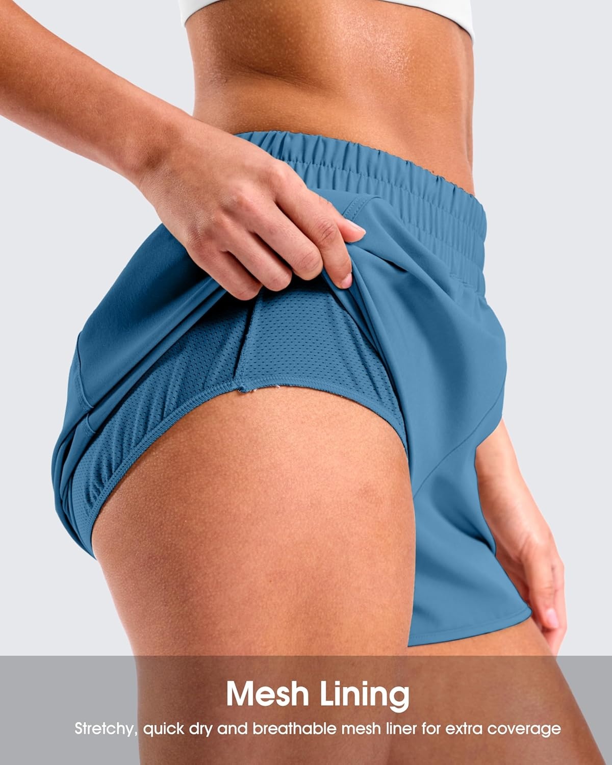image:imageSANTINY 34 Athletic Running Shorts for Women Dolphin High Waisted Quick Dry Workout Gym Shorts with Zipper PocketIndigo