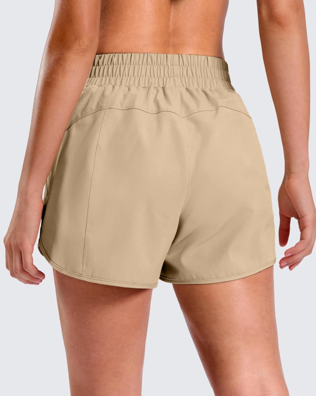 image:imageSANTINY 34 Athletic Running Shorts for Women Dolphin High Waisted Quick Dry Workout Gym Shorts with Zipper PocketKhaki