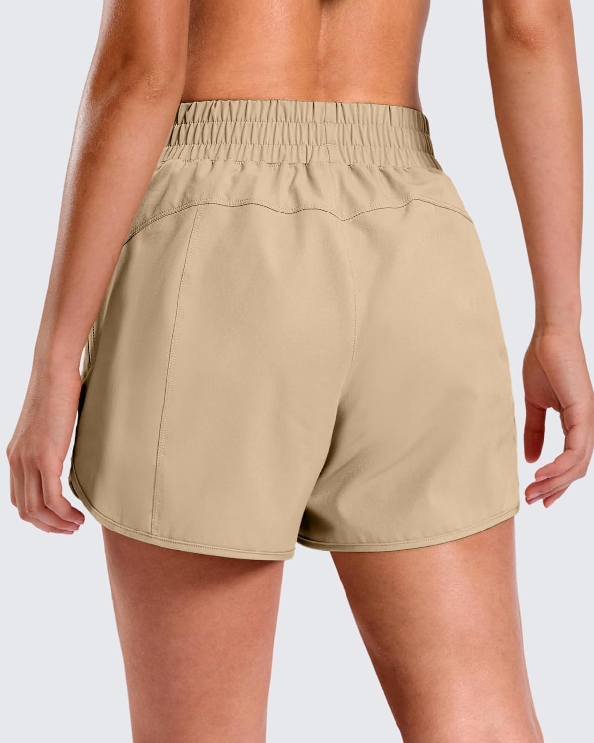 image:imageSANTINY 34 Athletic Running Shorts for Women Dolphin High Waisted Quick Dry Workout Gym Shorts with Zipper PocketKhaki