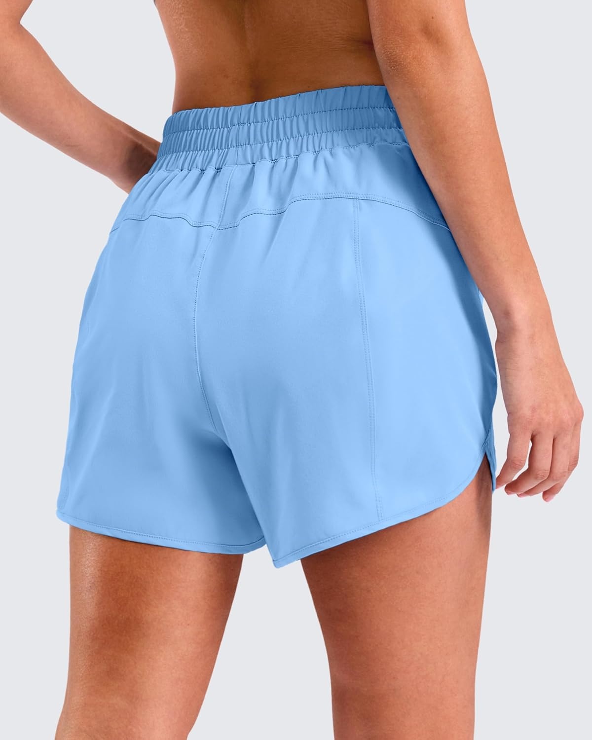 image:imageSANTINY 34 Athletic Running Shorts for Women Dolphin High Waisted Quick Dry Workout Gym Shorts with Zipper PocketLight Blue