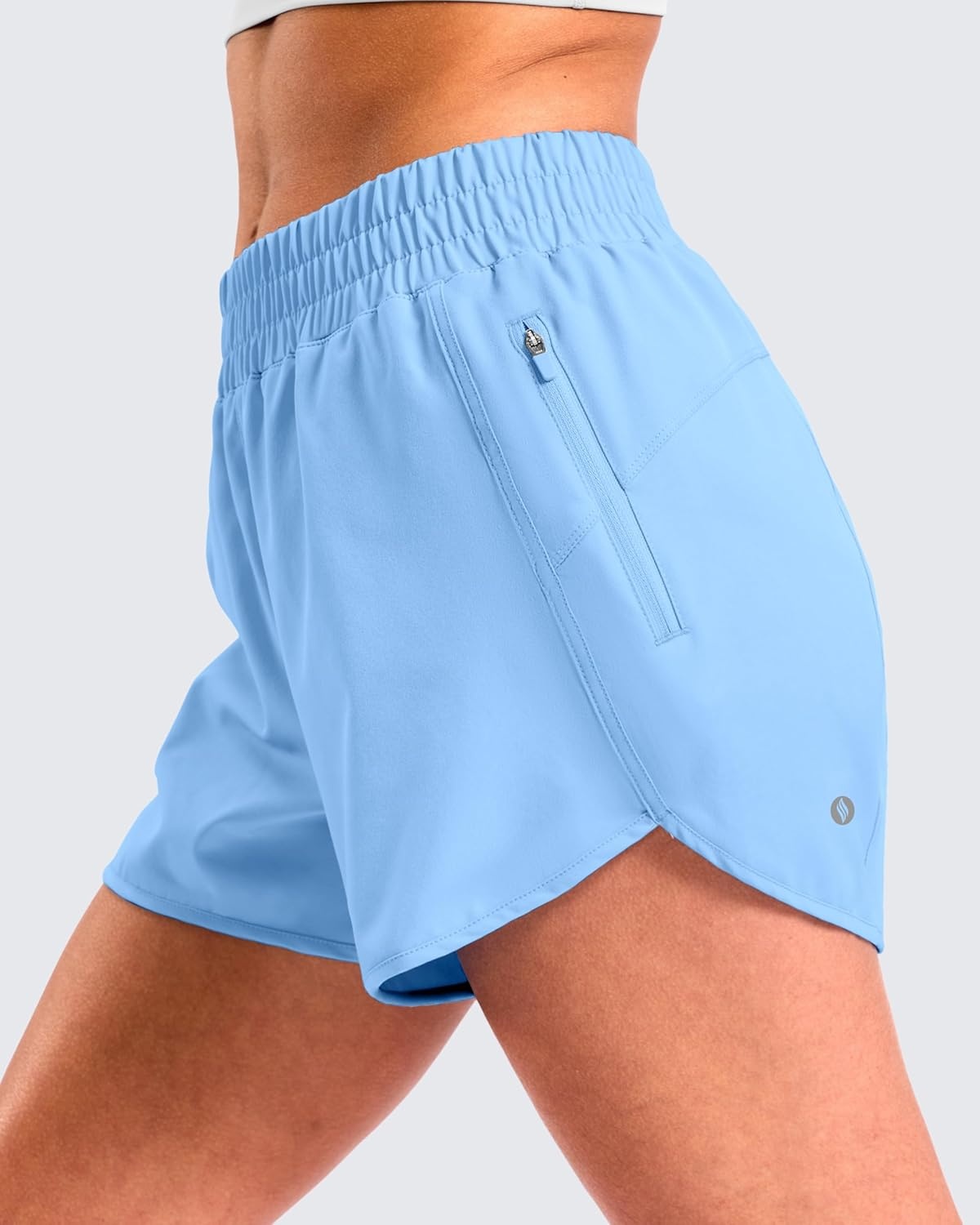 image:imageSANTINY 34 Athletic Running Shorts for Women Dolphin High Waisted Quick Dry Workout Gym Shorts with Zipper PocketLight Blue