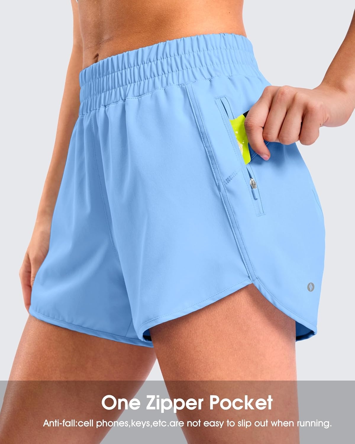 image:imageSANTINY 34 Athletic Running Shorts for Women Dolphin High Waisted Quick Dry Workout Gym Shorts with Zipper PocketLight Blue