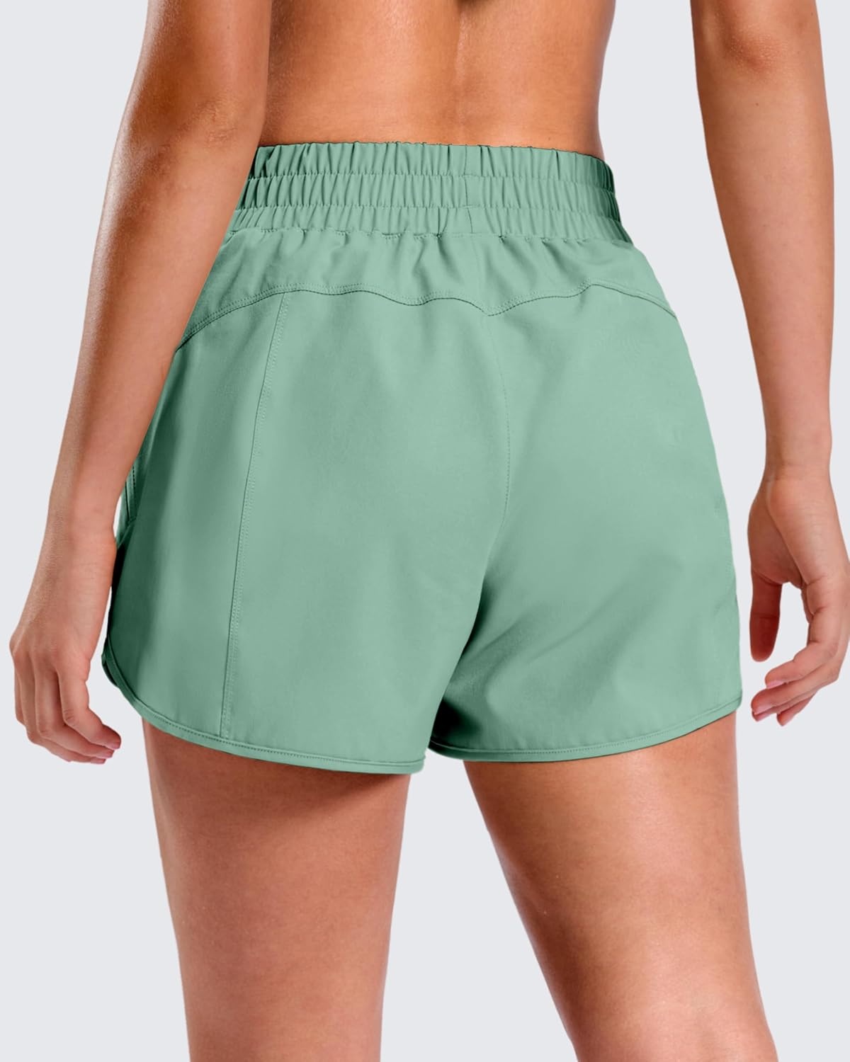 image:imageSANTINY 34 Athletic Running Shorts for Women Dolphin High Waisted Quick Dry Workout Gym Shorts with Zipper PocketLight Green